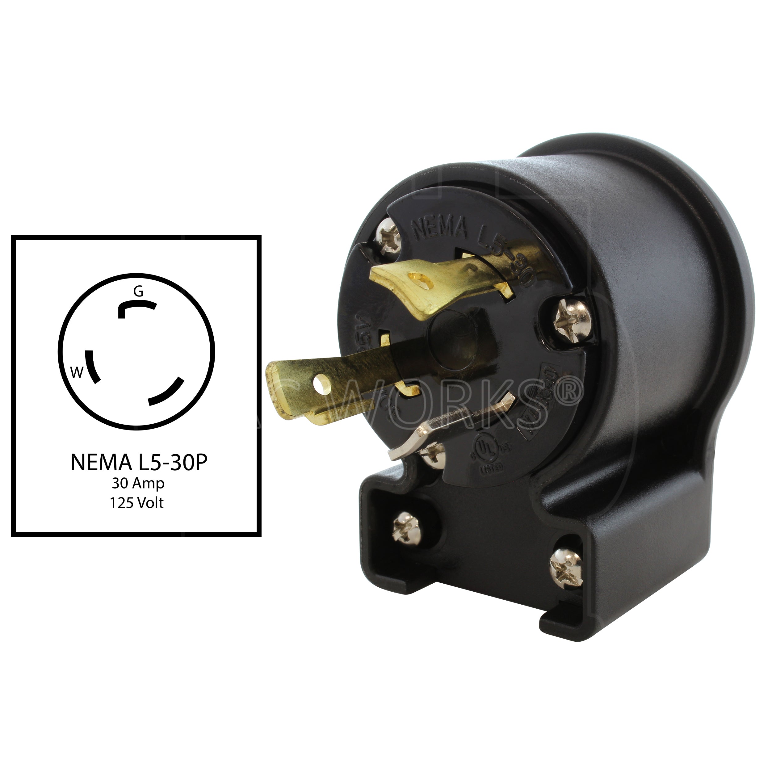 NEMA L5-30, 30 Amp, 125 Volt, Locking male plug