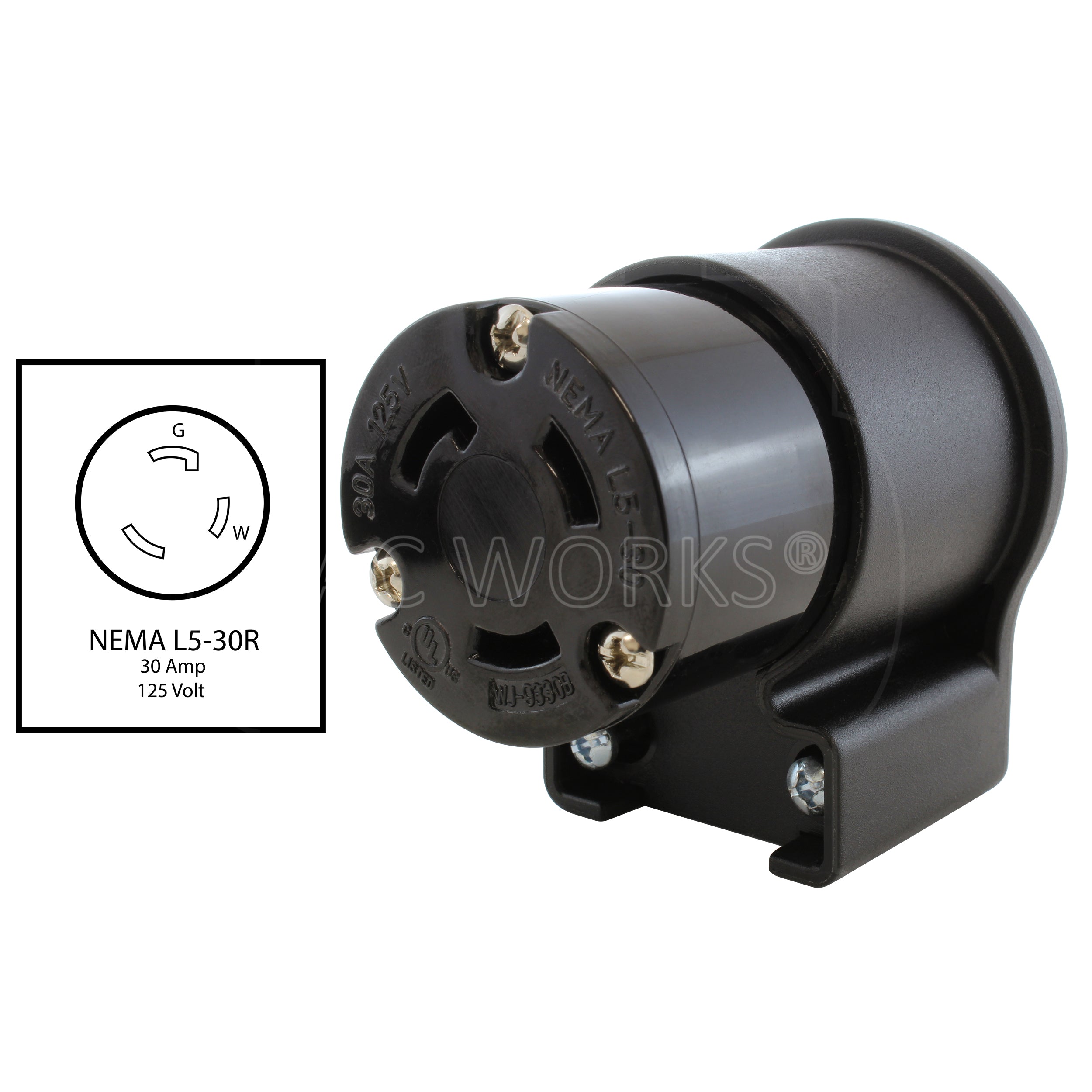 NEMA L5-30R, 30 Amp, 125 Volt, Locking Female Connector