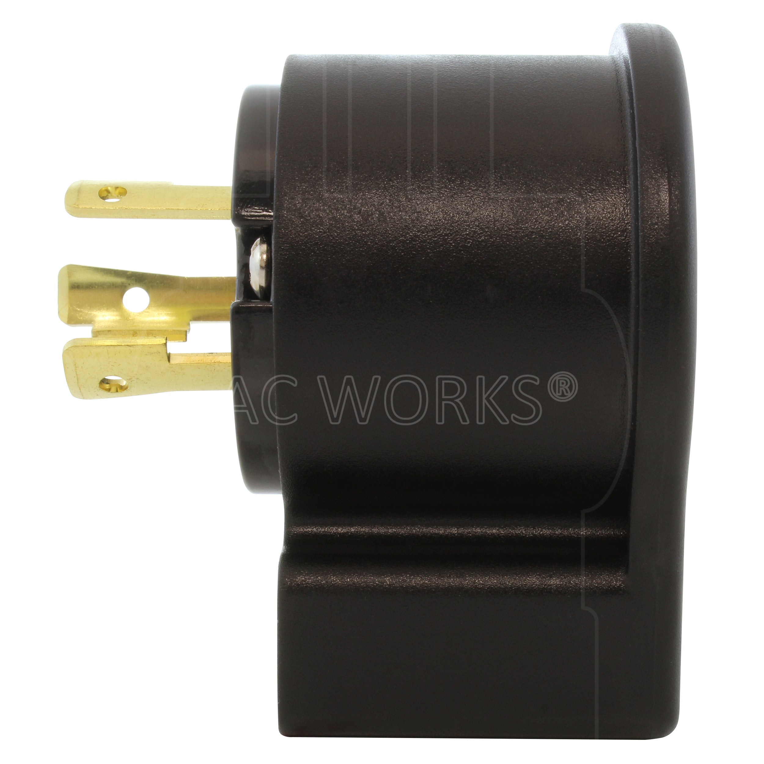 NEMA L6-30P male locking elbow wiring plug side view