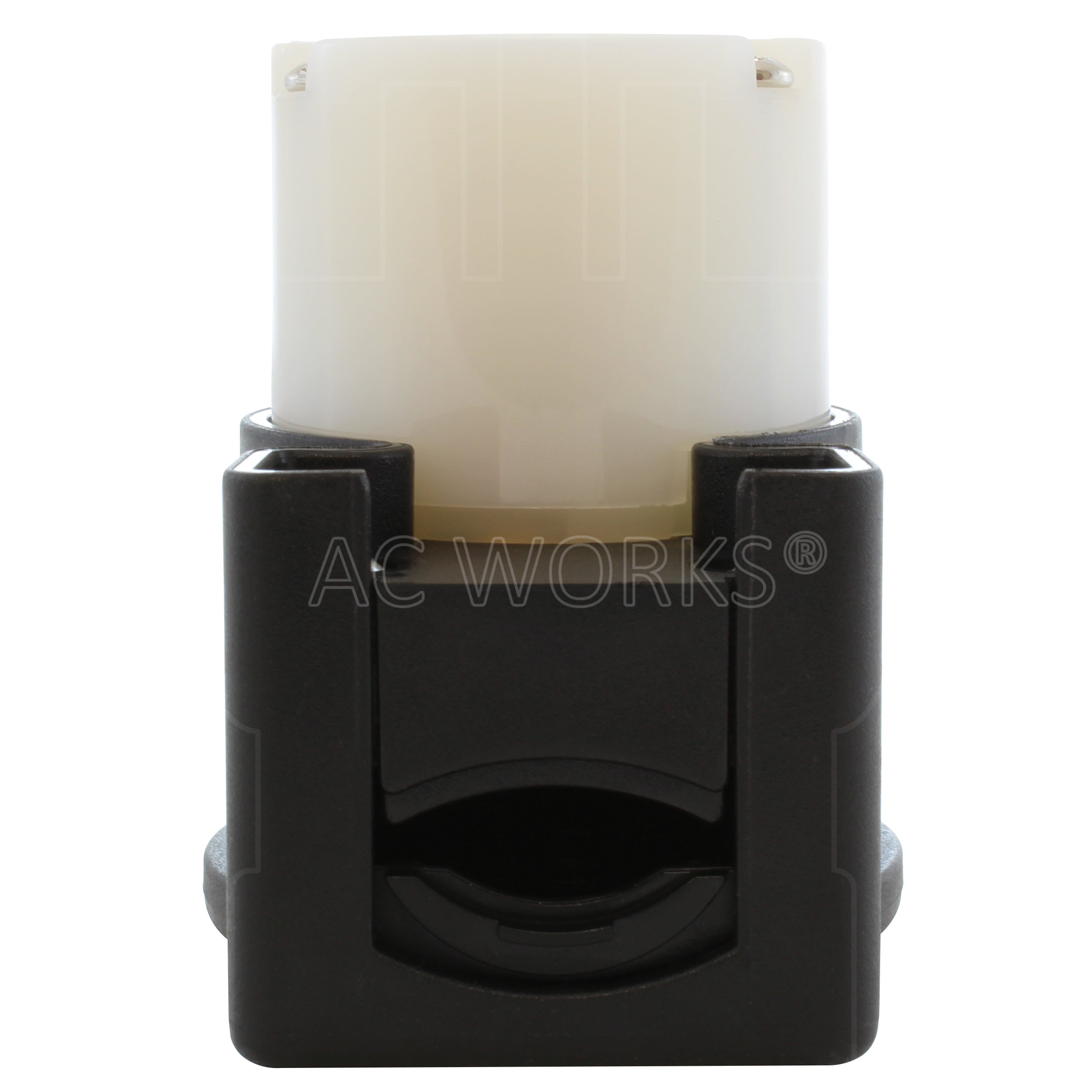 NEMA L7-30R female locking elbow wiring connector bottom view of electrical entrance