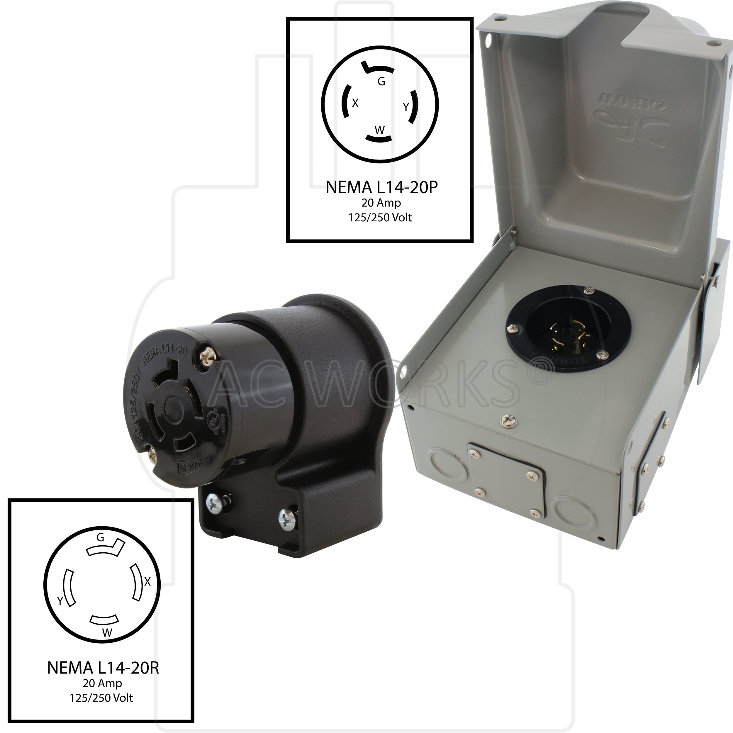 male inlet box with matching elbow female connector with nema