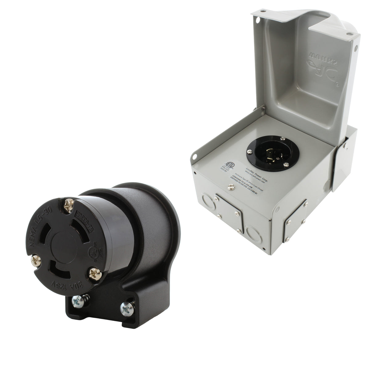 outlet box with its matching locking elbow connector