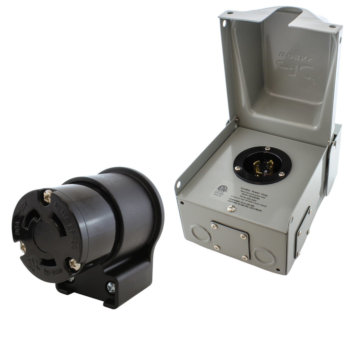 inlet box with matching right angle connector