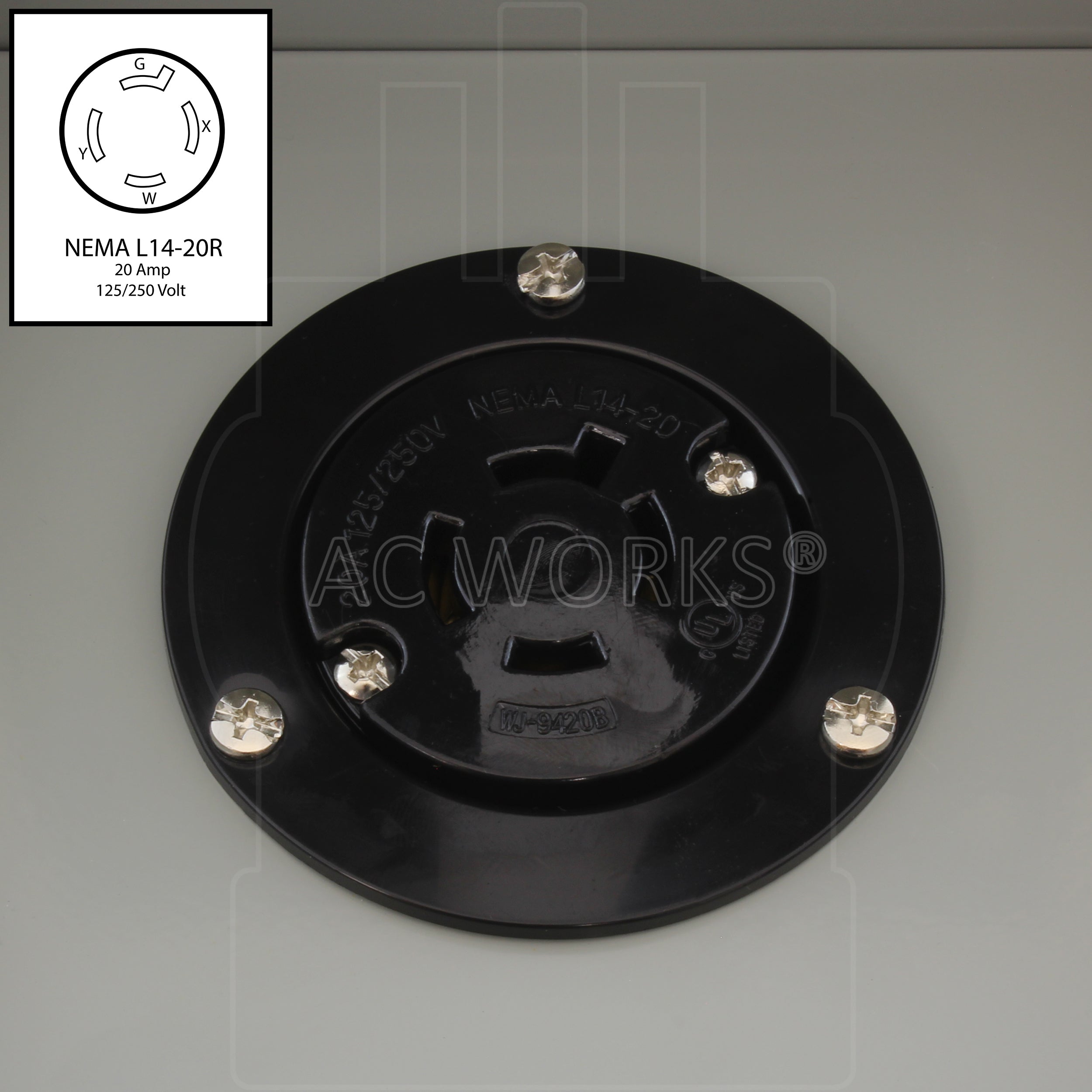 NEMA L14-20R, 20A, 125/250V 4-prong locking outlet