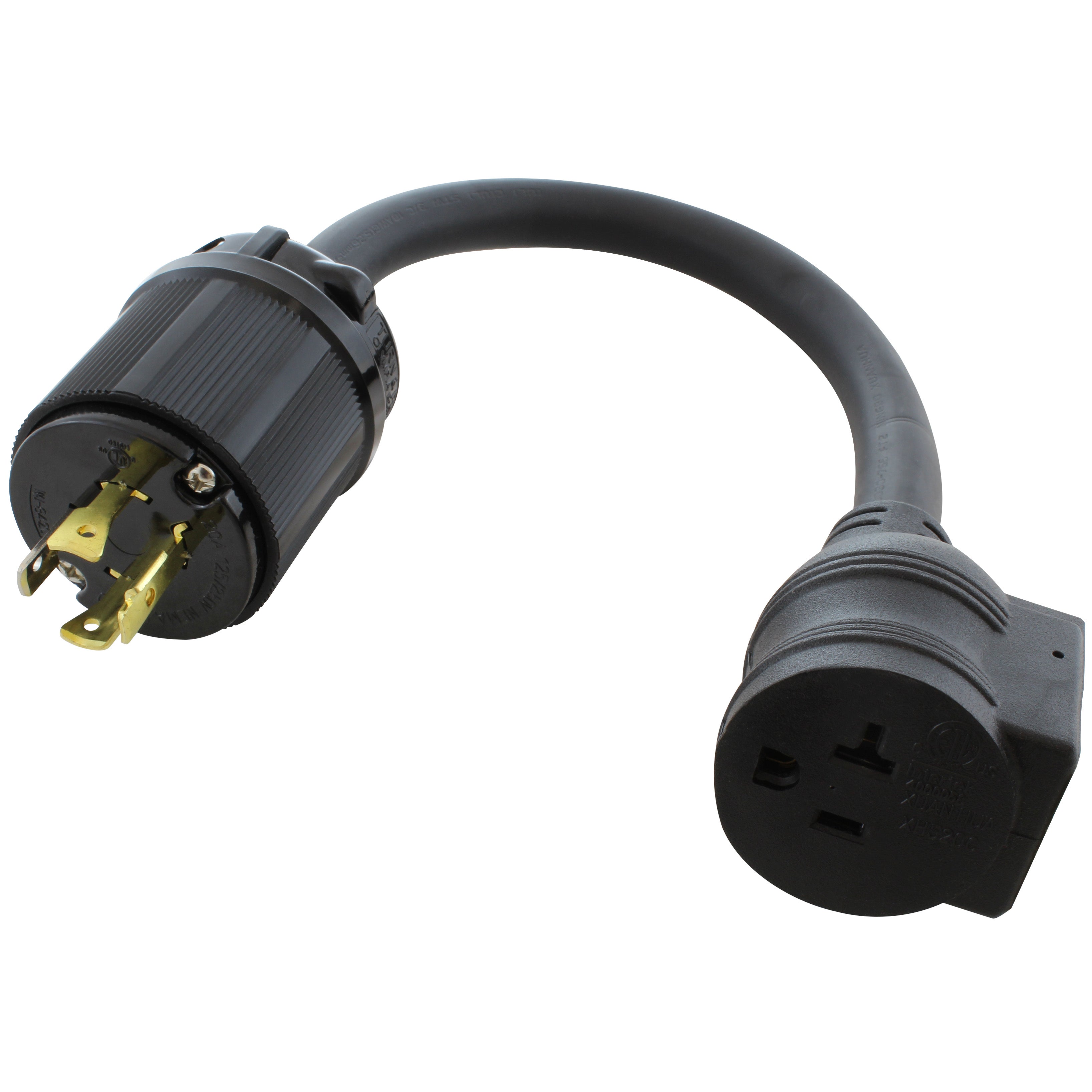 4-prong 20 amp locking generator plug to 20 amp household connector with circuit breaker by AC WORKS