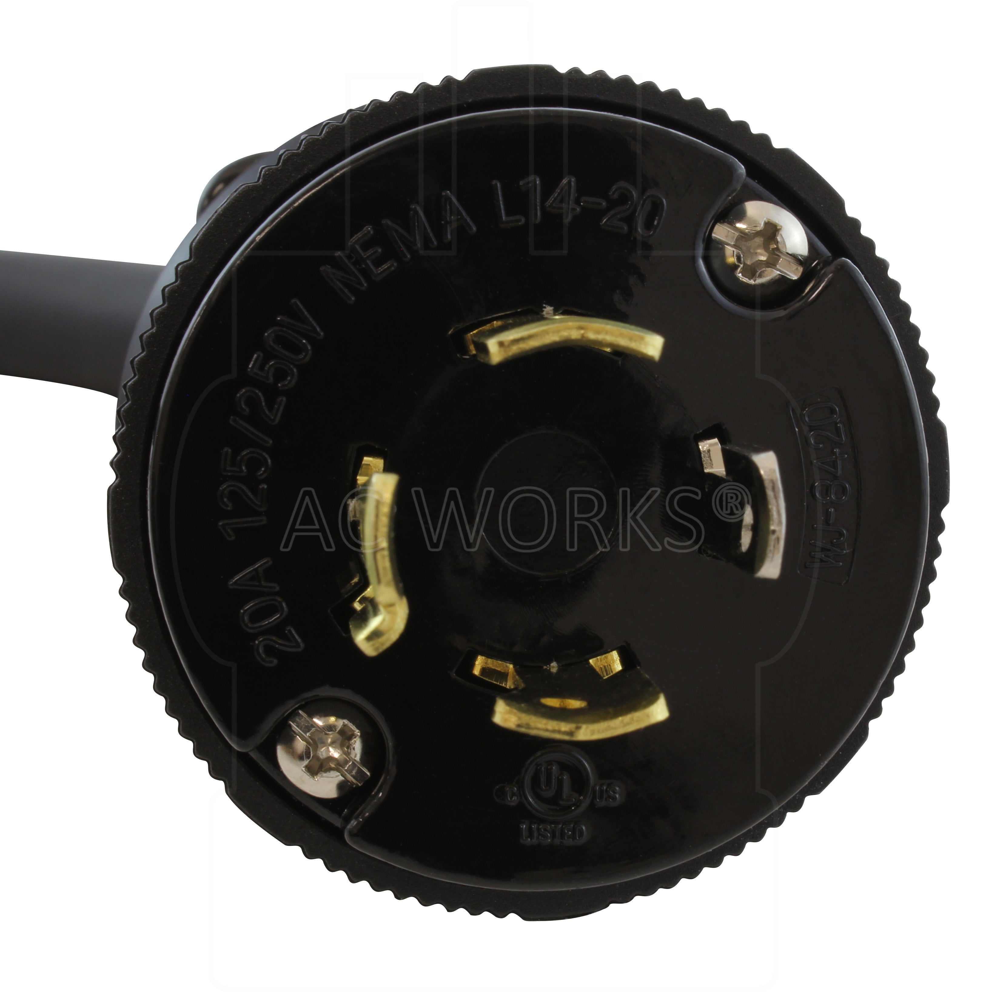 NEMA L14-20P, L1420 male plug, 4-prong 20 amp locking male plug, 20 amp locking generator plug
