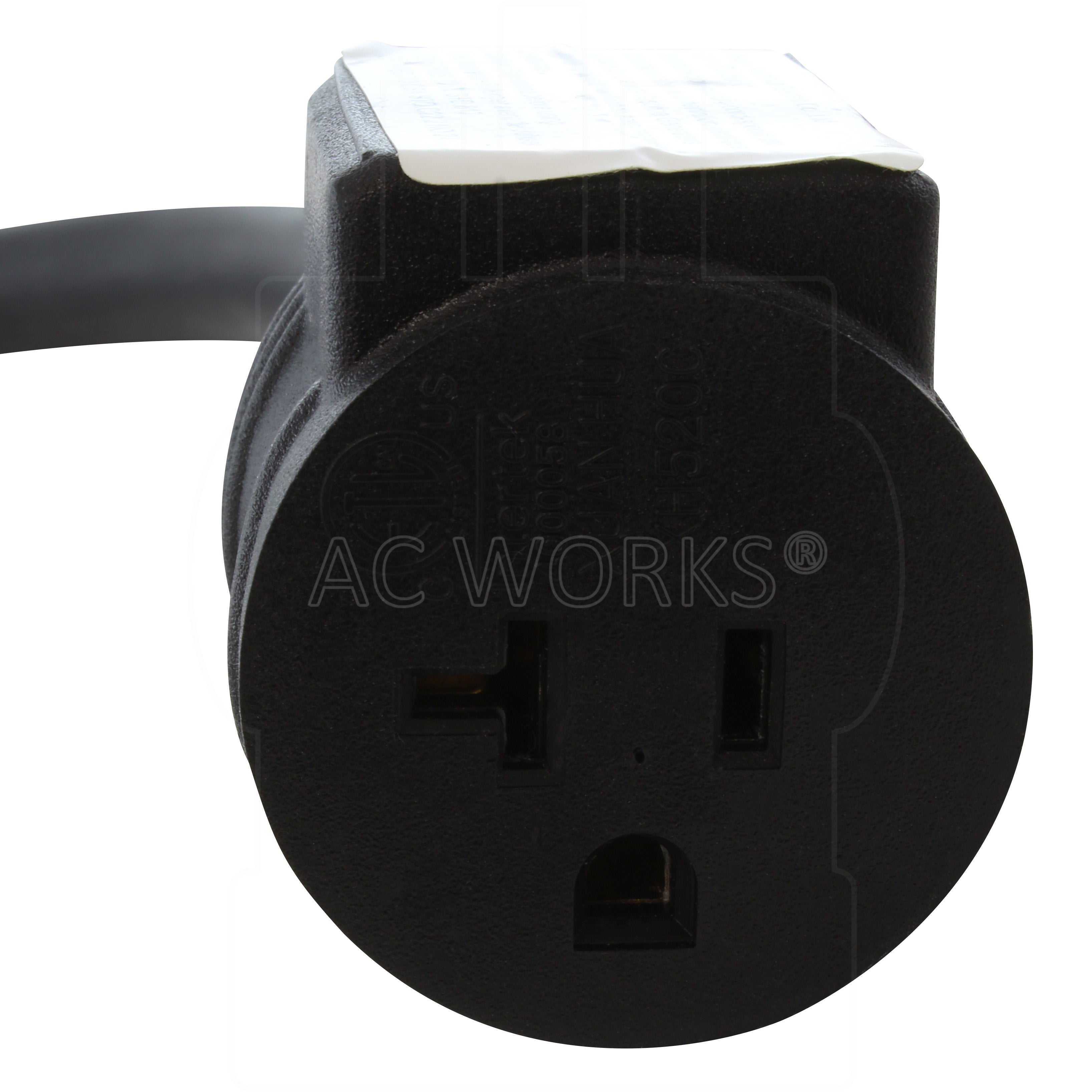 NEMA 5-20R with built-in circuit breaker, 520 female connector with built-in circuit breaker, 20 amp household connector with built in circuit breaker