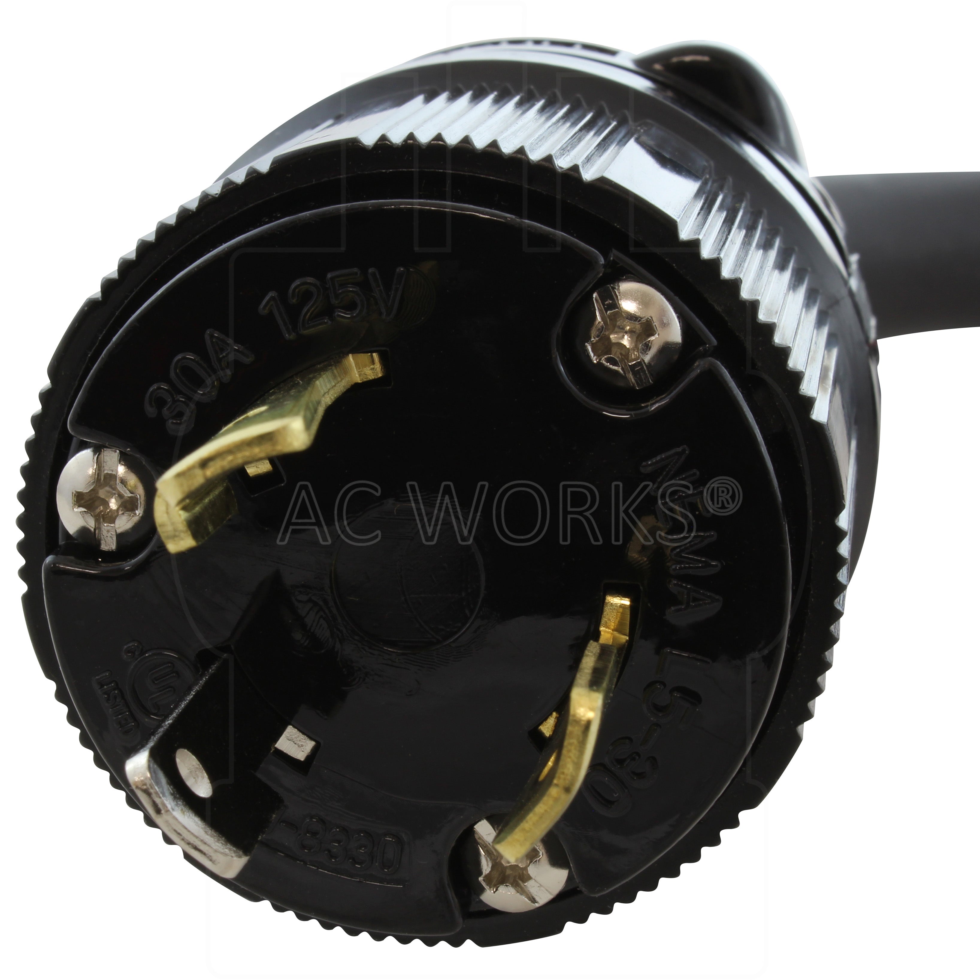 NEMA L5-30P, L530 locking male plug, 3-prong 30 amp locking male plug