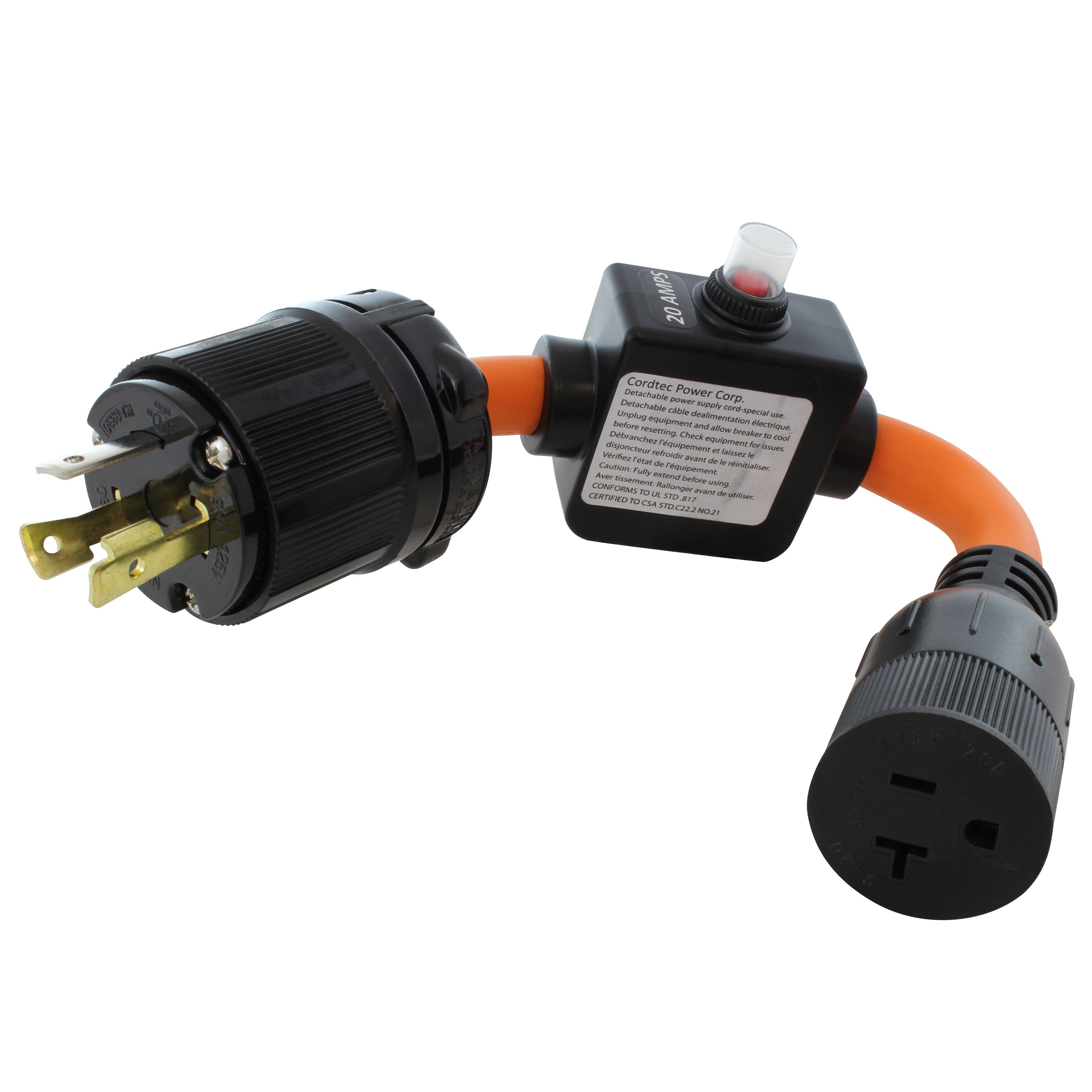 NEMA L5-30P to NEMA 5-15/20R With 20 Amp Inline Breaker