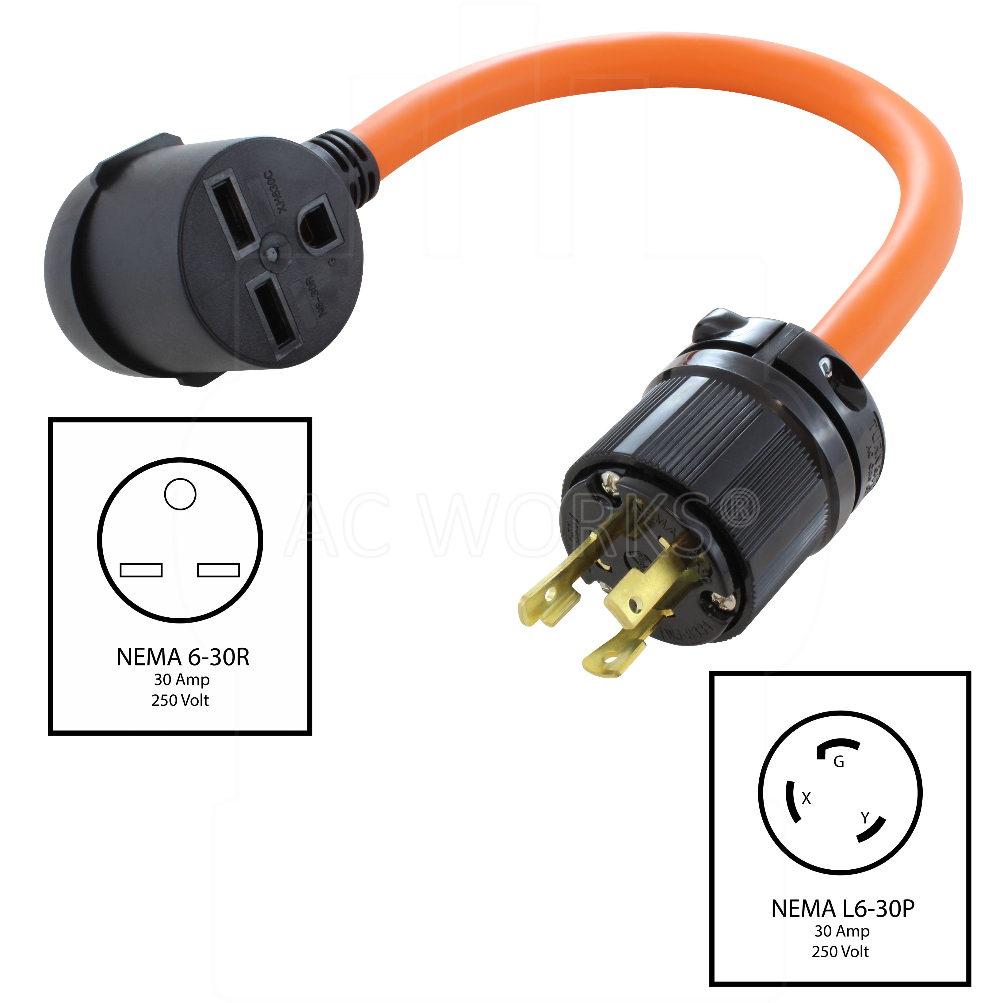 NEMA L6-30P to NEMA 6-30R 30A 250V 30prong adapter