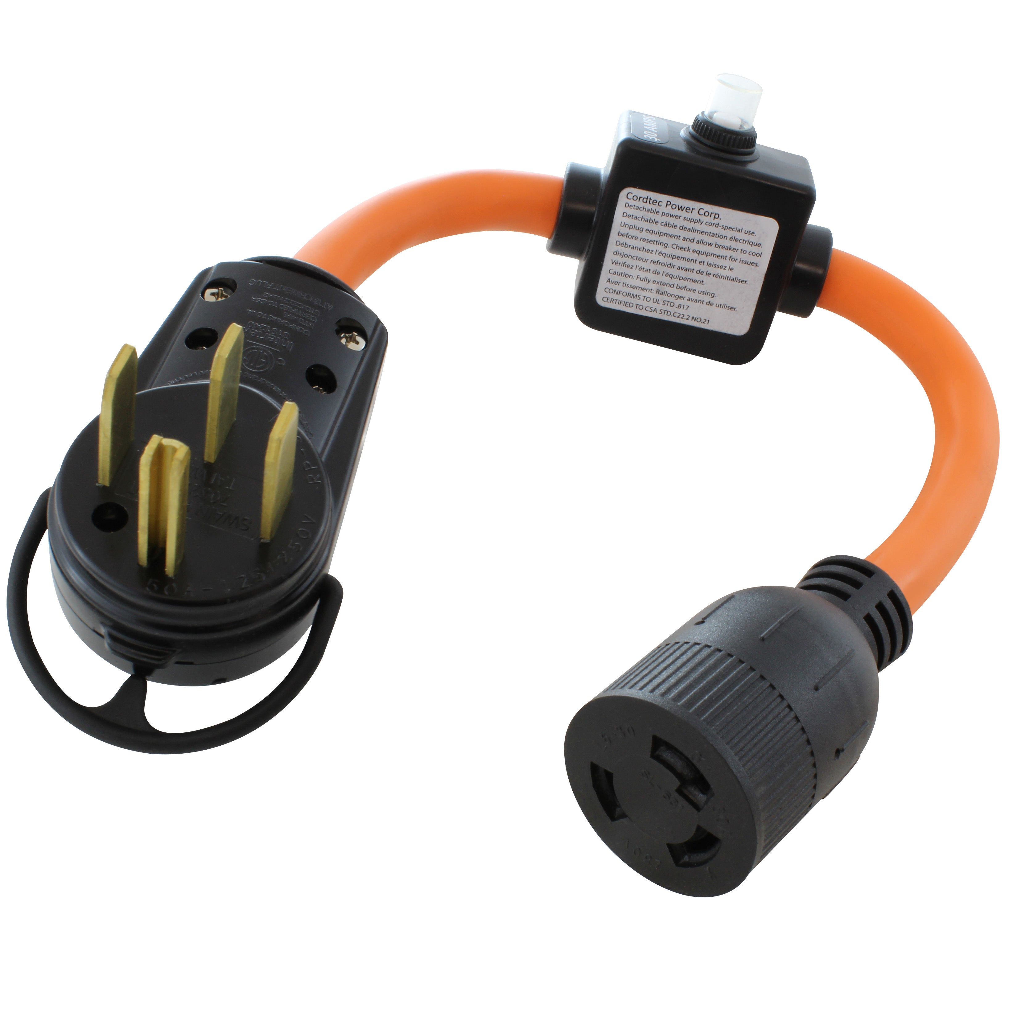 NEMA 14-50P to NEMA L6-30R NEMA 14-50P to NEMA L6-30R with a 30A Inline Circuit Breaker