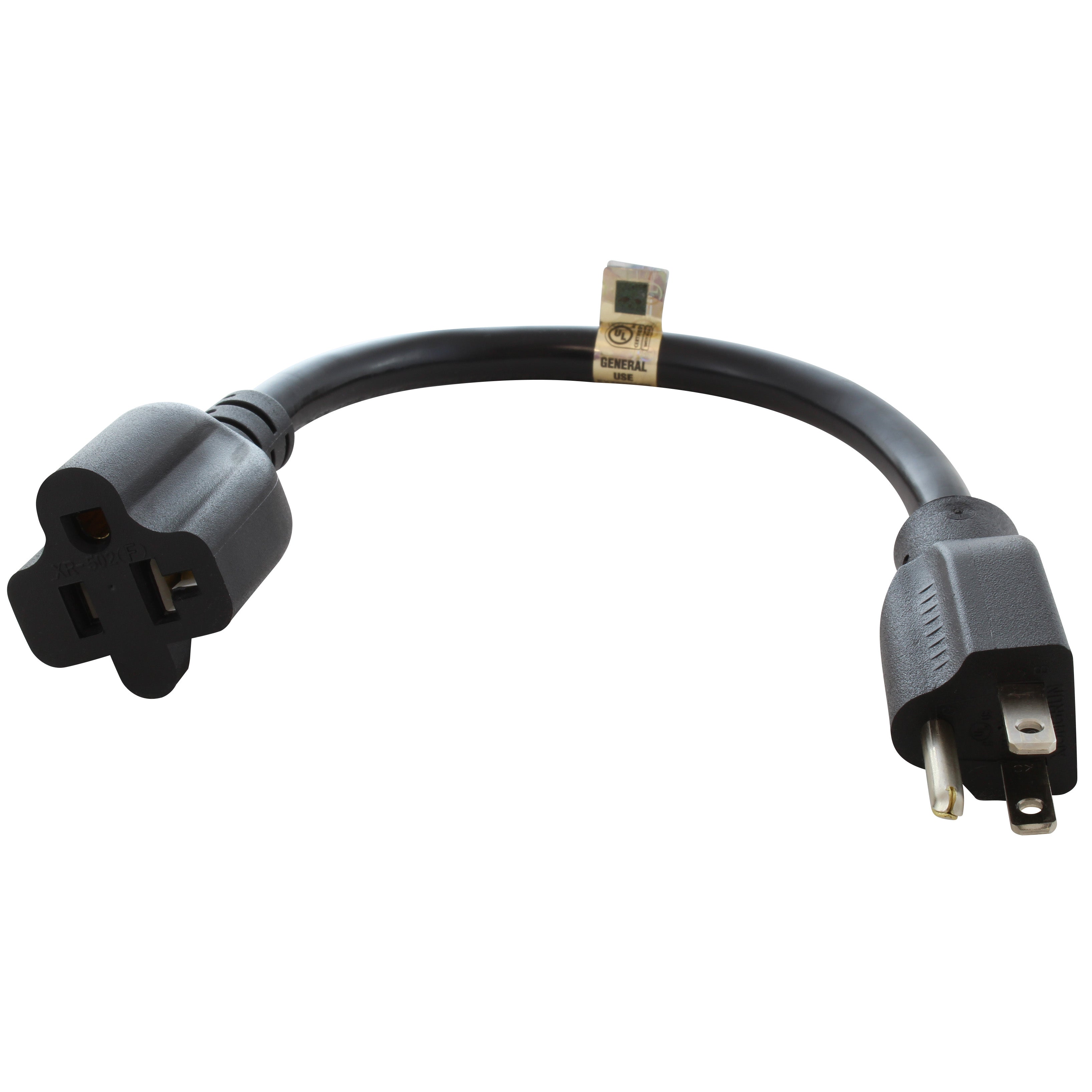 AC WORKS® [S515520-012]1Ft 15A to 20A Plug Adapter Cord NEMA 5-15P