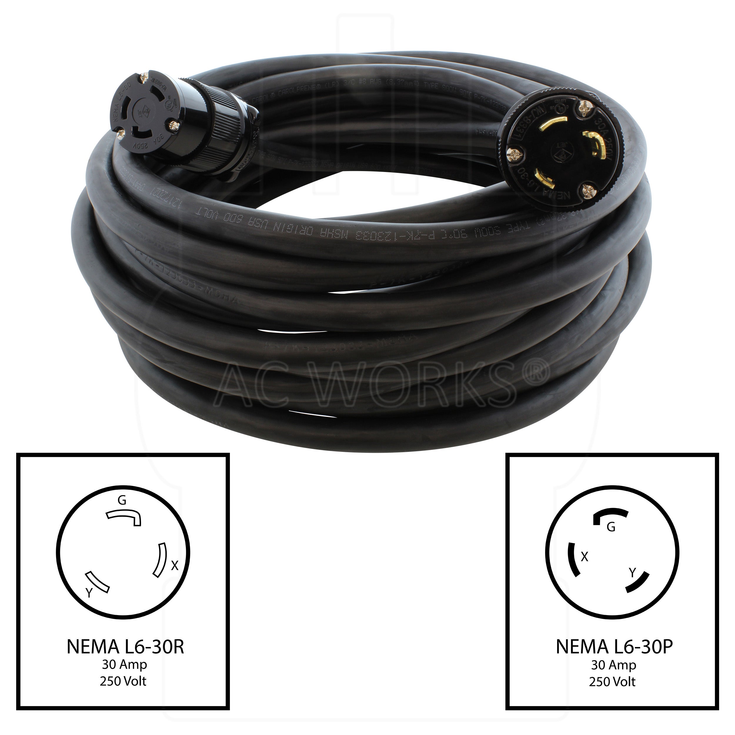 SDL630PR Extension cord, NEMA L6-30R 30A 250V and NEMA L630P 30A 250V