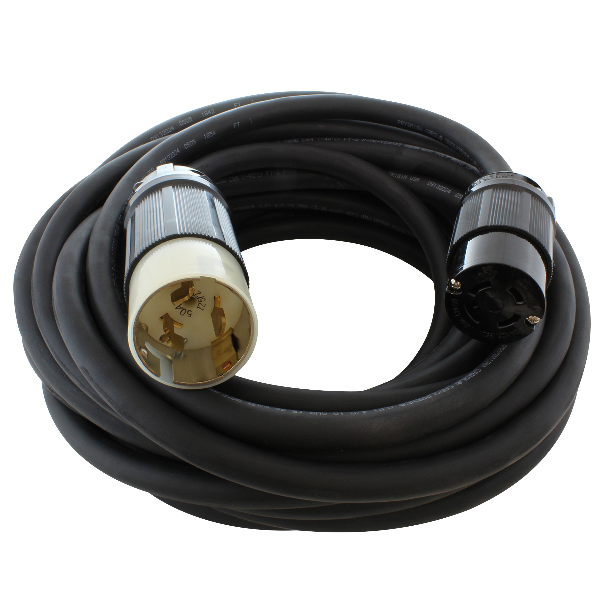 NEMA SS2-50 4-wire male plug to NEMA L14-30R 4-prong, female locking connector