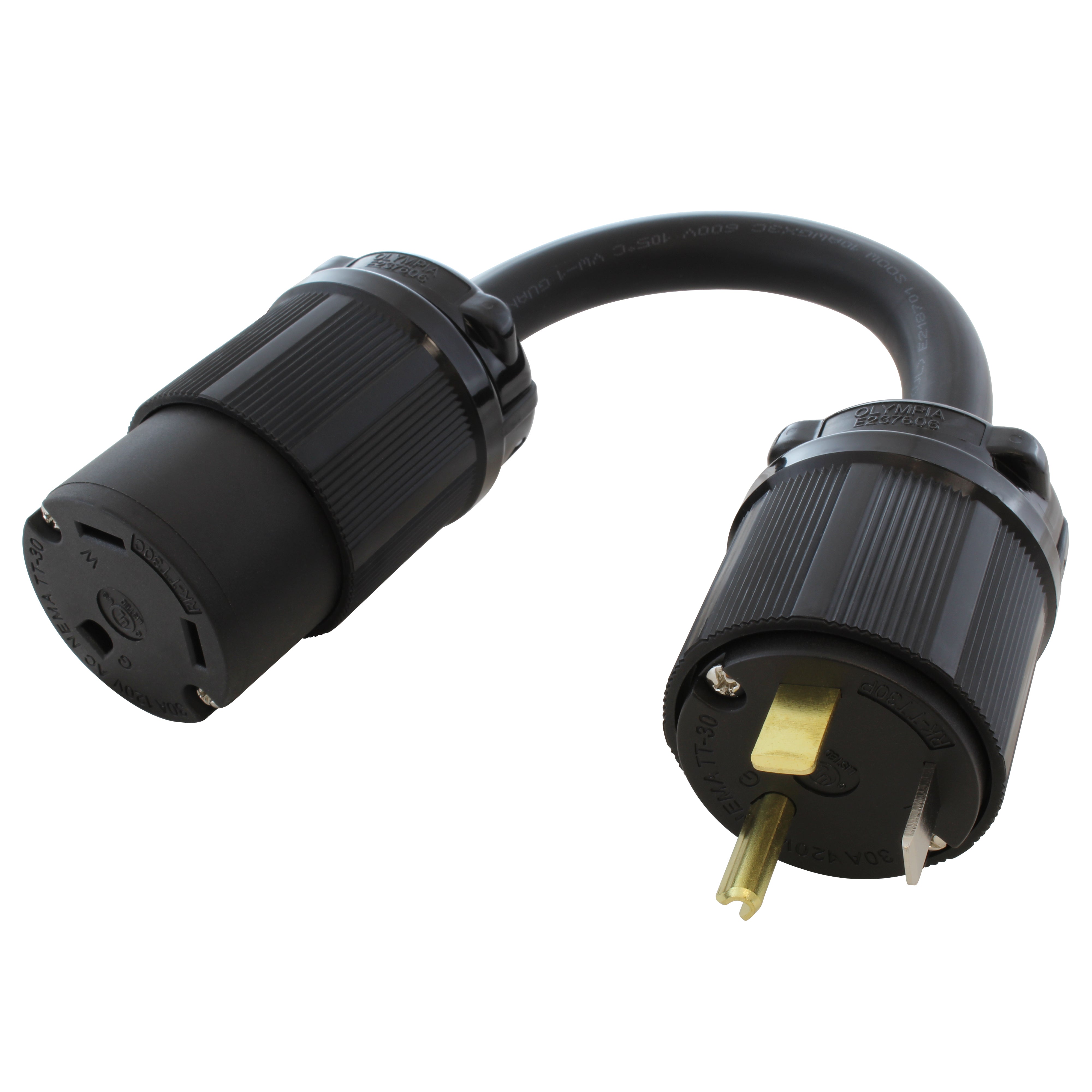 1ft. 30A 125V NEMA TT-30 RV Outlet Extender – AC Connectors