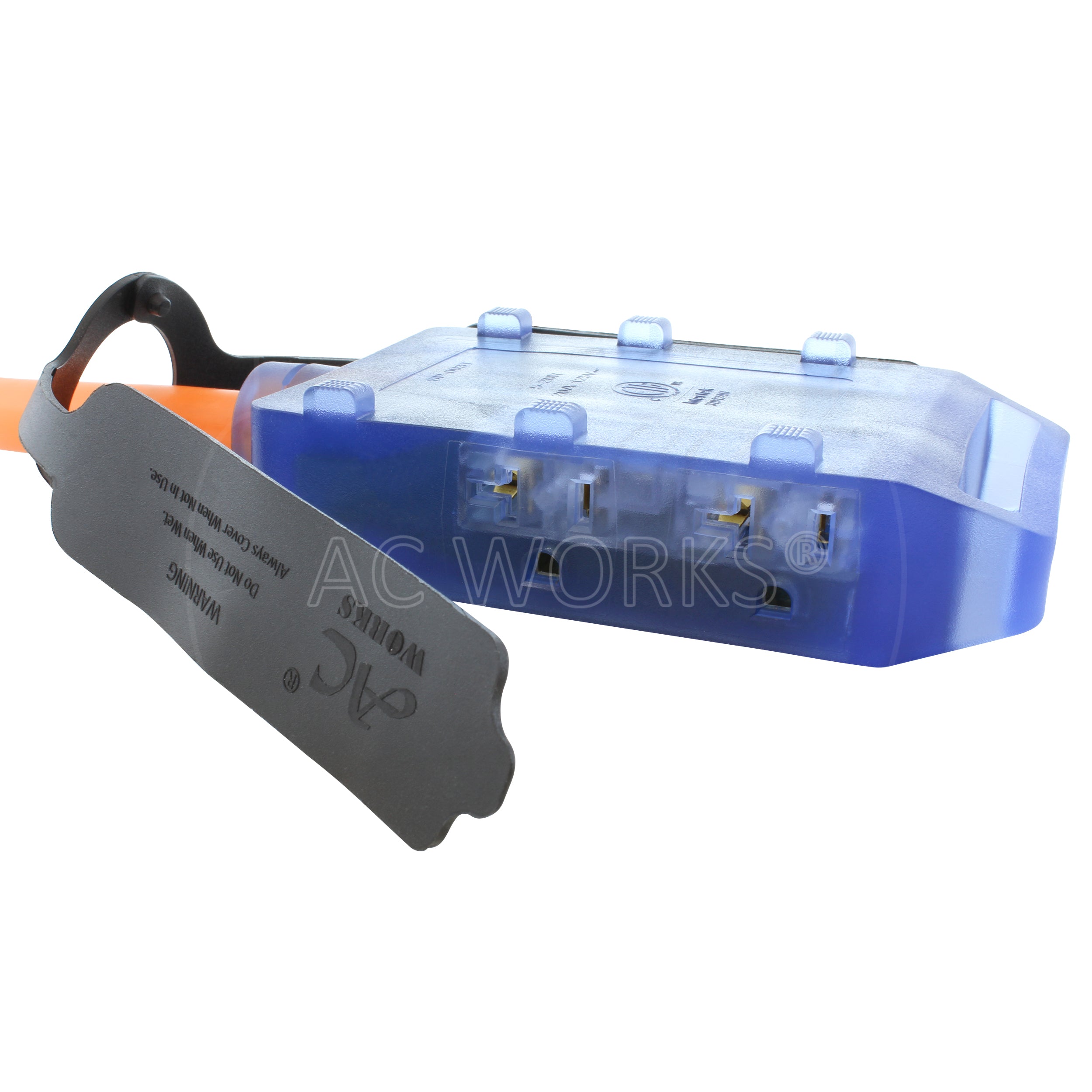 (4) T-blade NEMA 5-15/20R female household outlets with covers off and a built in 20 amp circuit breaker. cETLus certified