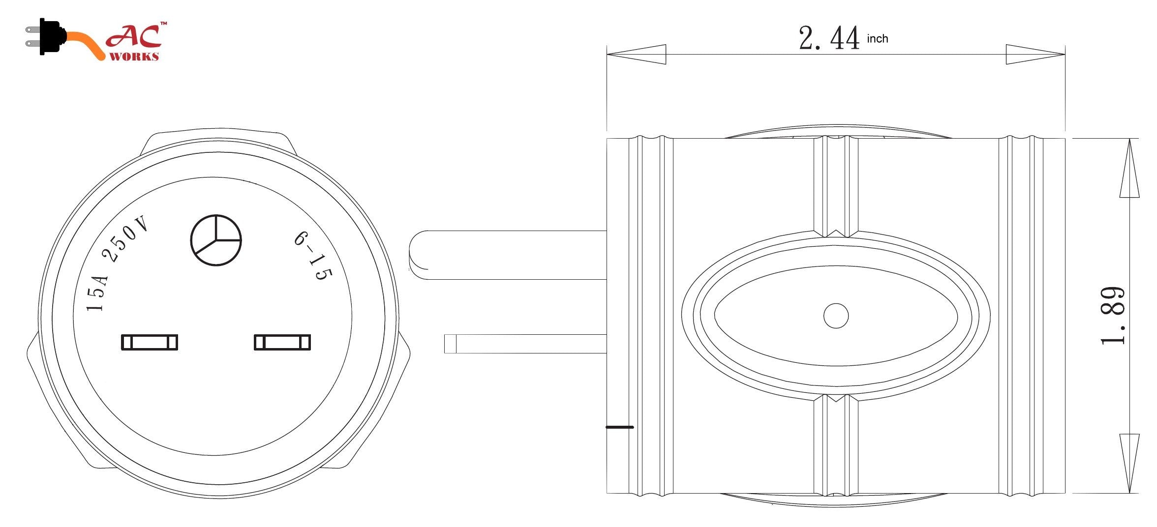 AC WORKS® AC Connectors, AD615L615, 250 Volt Locking Adapter, Plug Adapter