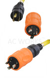AC Works, AC Connectors, Orange Adapter, NEMA L5-30P to NEMA L5-20R, ADL530L520, Industrial Adapter, Locking Adapter
