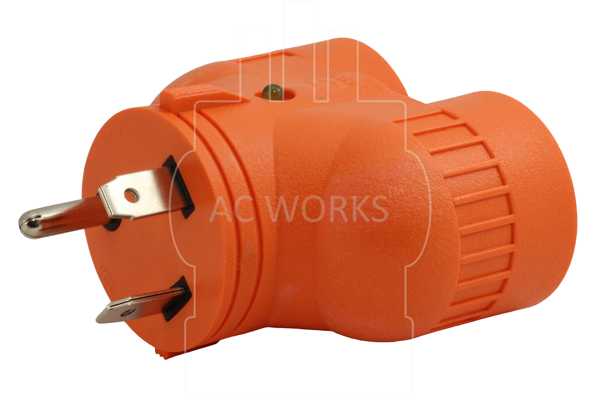 AC WORKS® RV/Generator VDUO Adapter TT30P RV plug to 2 house outlets