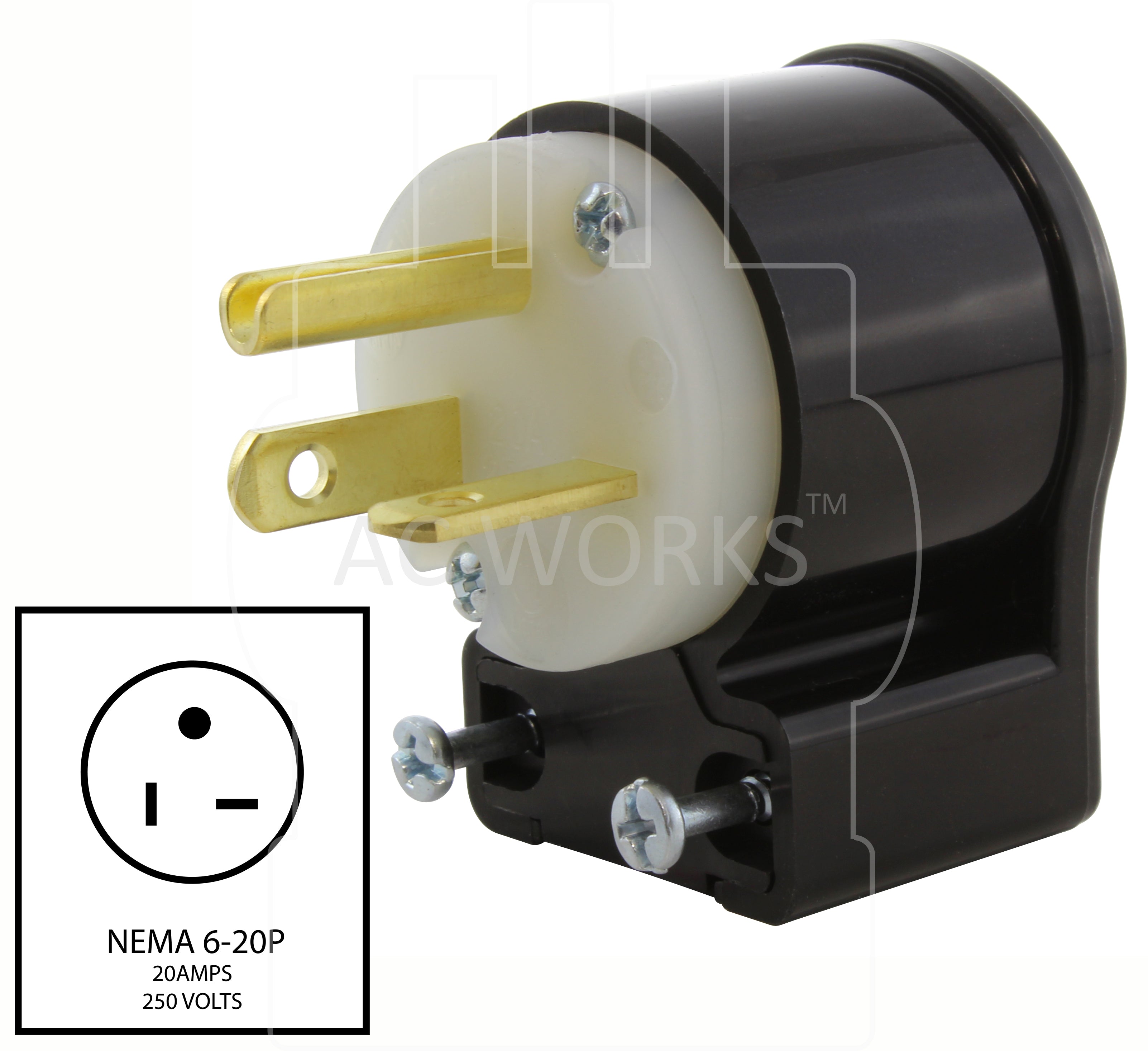 NEMA 6-20P, 620 plug, HVAC plug, power tool plug, 20 amp straight blade plug,