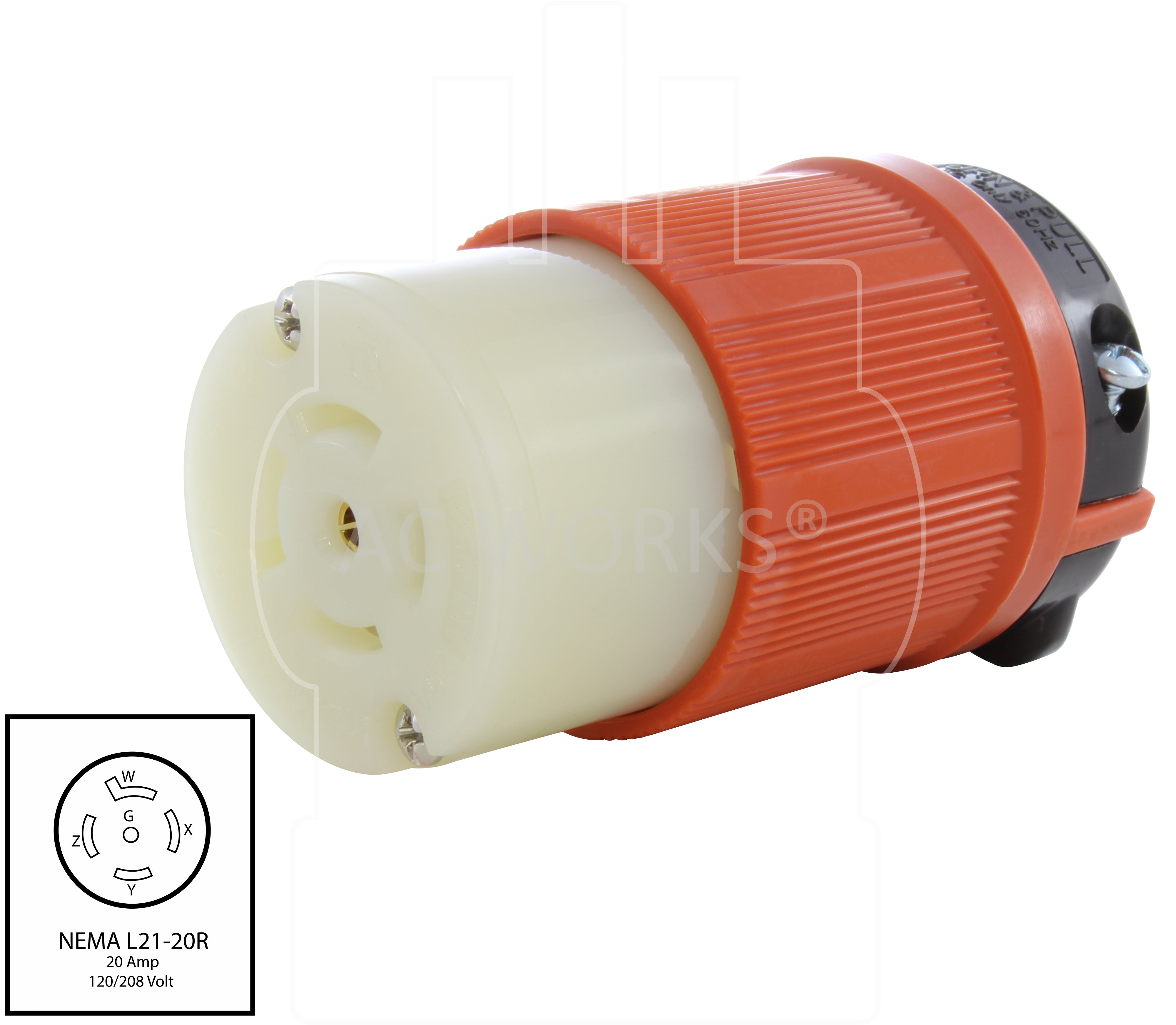 NEMA L21-20R female connector assembly