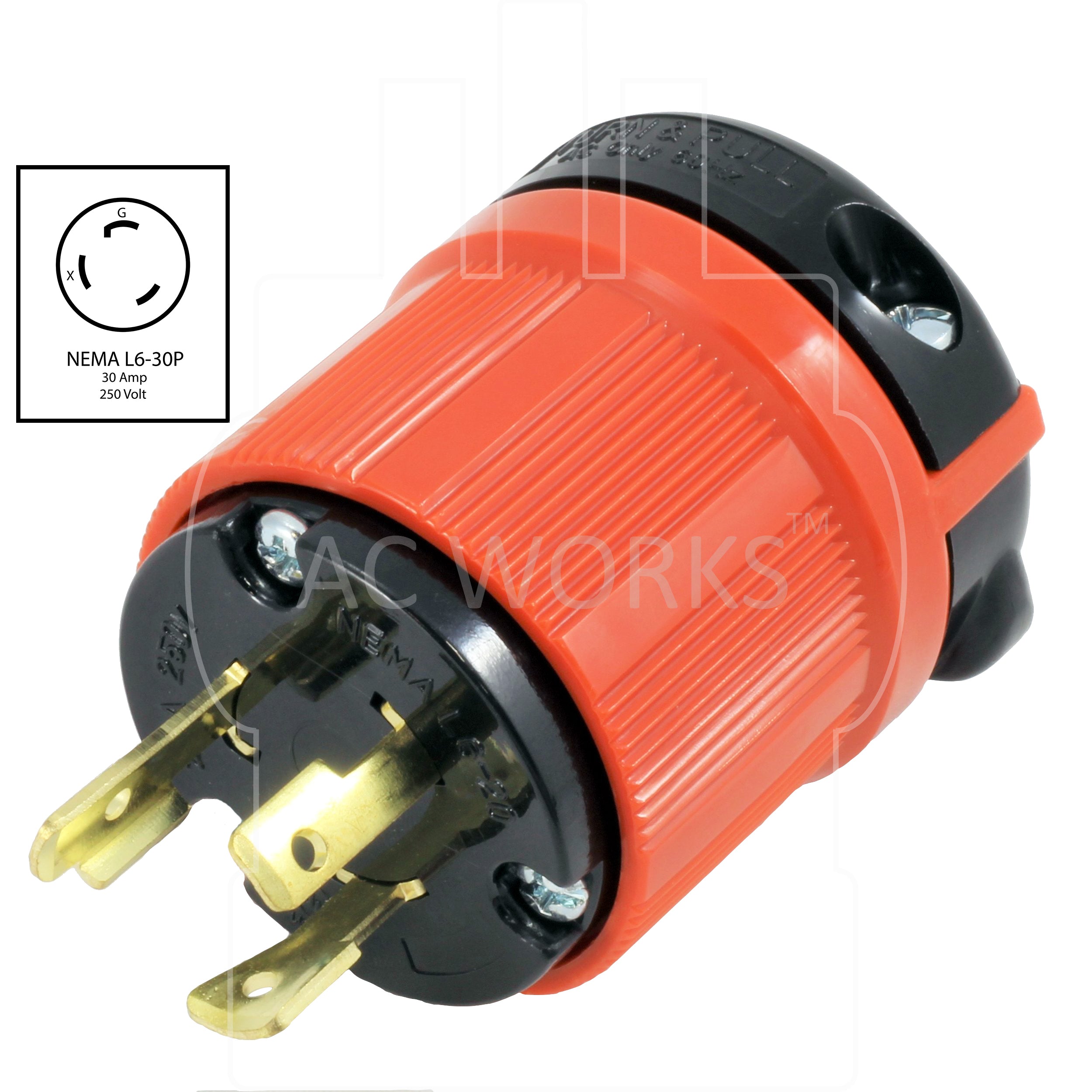 AC Works, NEMA L6-30P, L6-30P, L630P, L630, 30 amp twist lock, 30 amp locking plug,