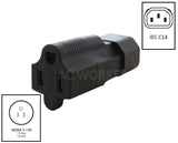 IEC C14 plug to household connector adapter