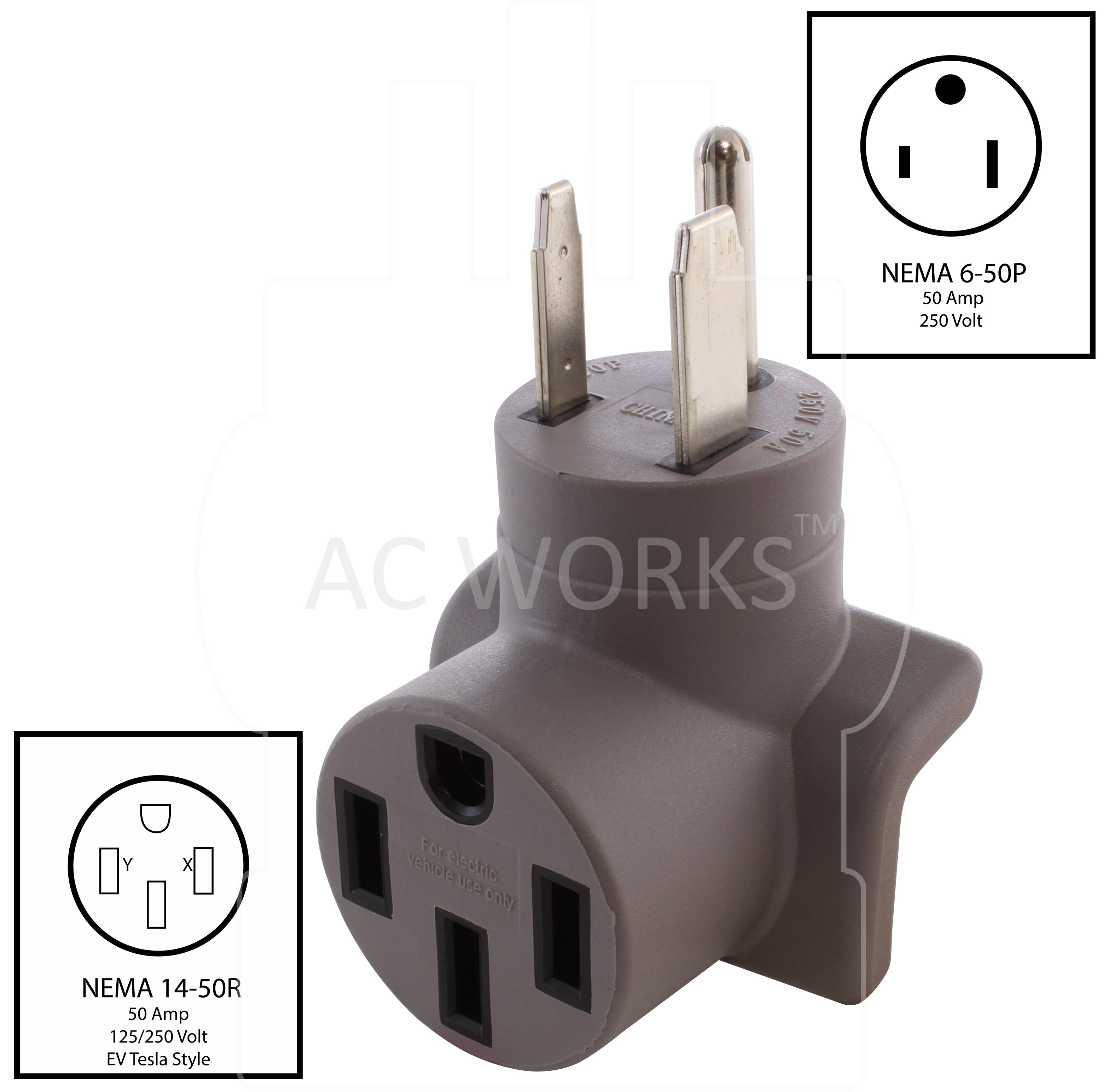 NEMA 6-50P to NEMA 14-50R level 2 EV charging adapter for Tesla