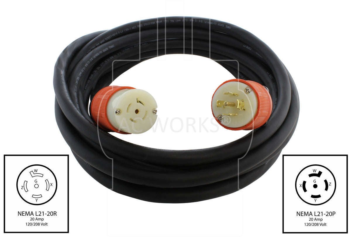 NEMA L21-20 20A 3-Phase 120/208V Industrial Rubber Extension Cord – AC  Connectors