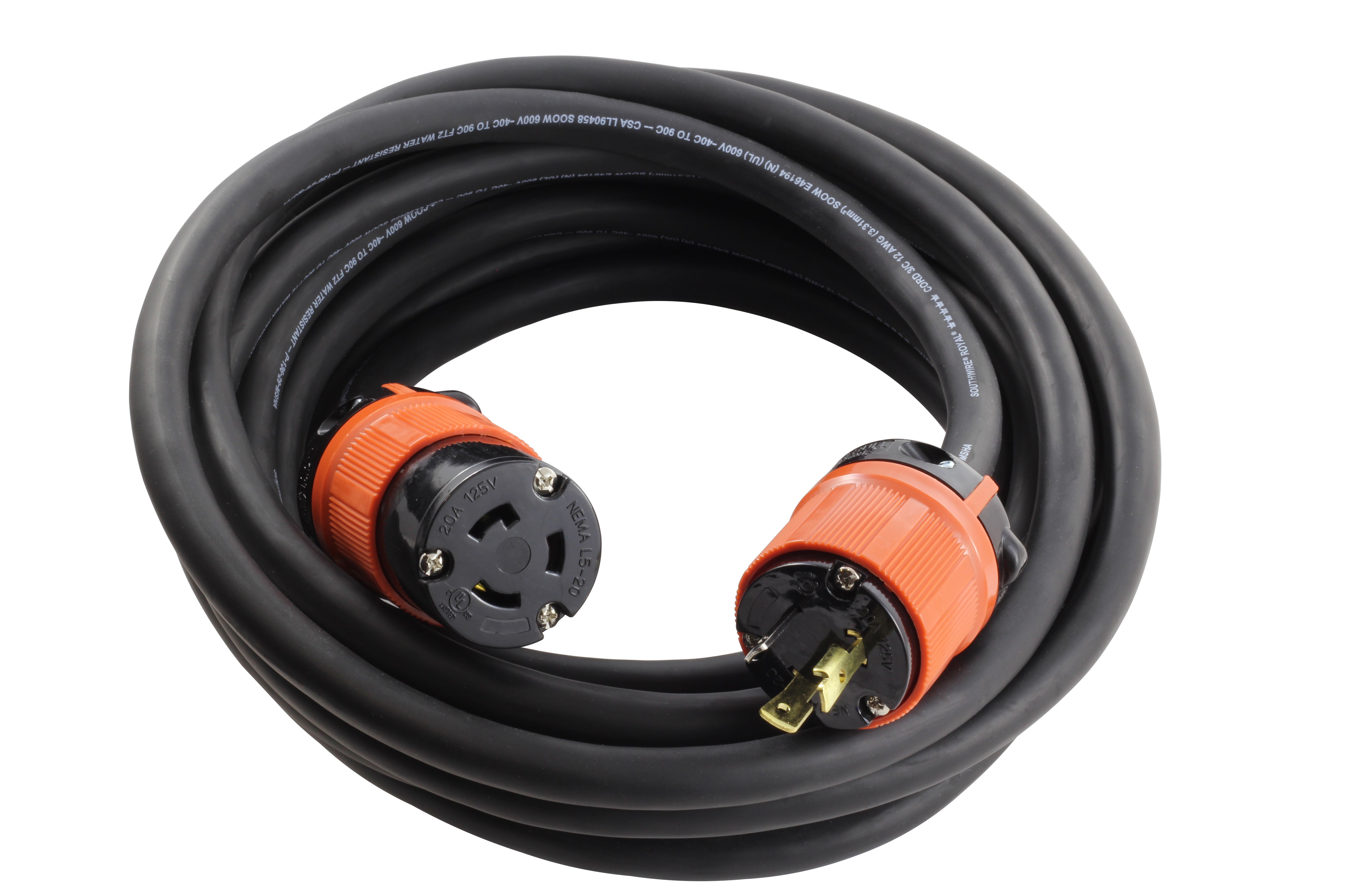 NEMA L5-20 Extension Cord SOOW 12/3 20 Amp 125 Volt – AC Connectors