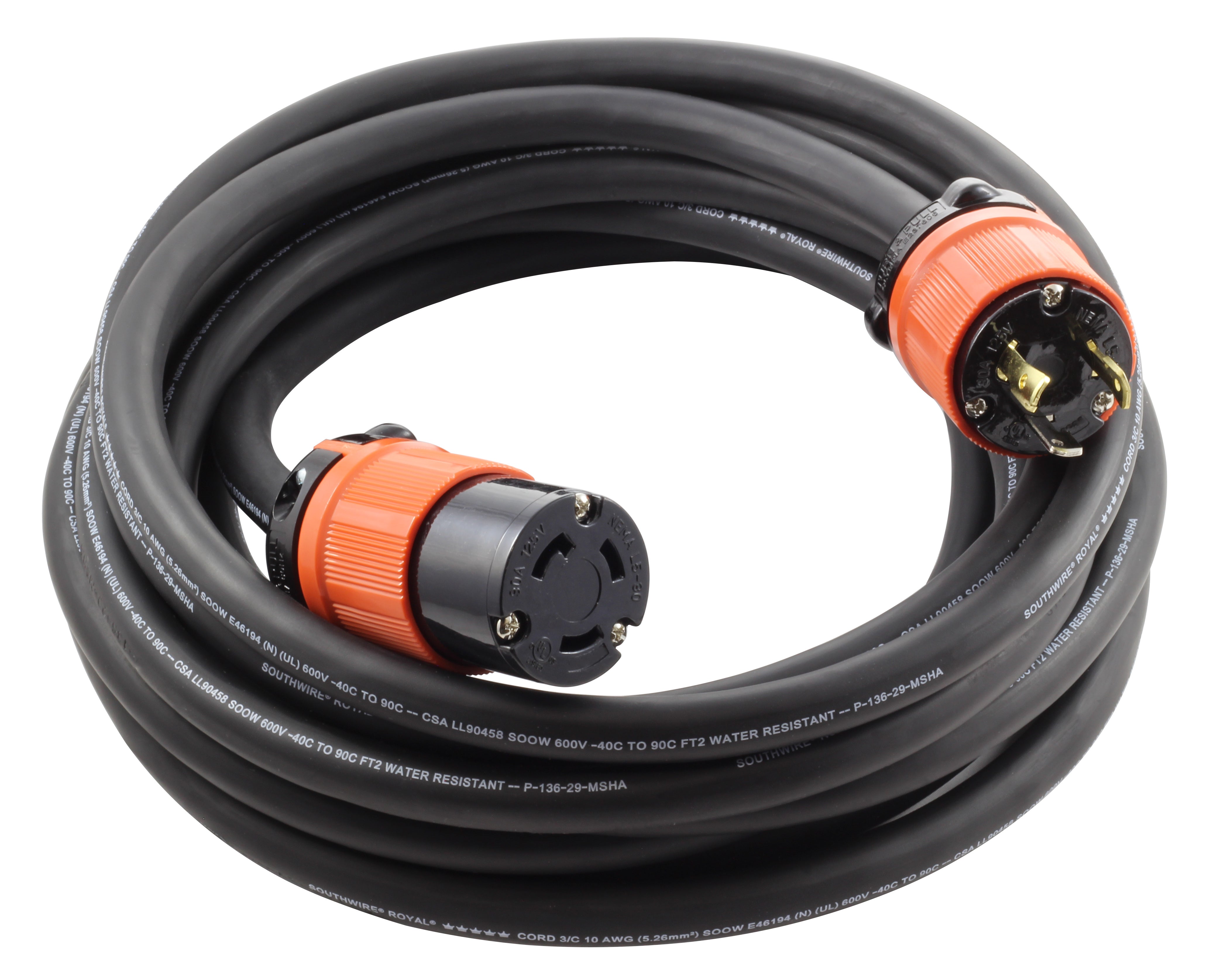 COWKING PS-30A＋　Hi-Endケーブル付き NEMA L5-30 Extension Cord for Generator SOOW 10/3 3-Prong – AC