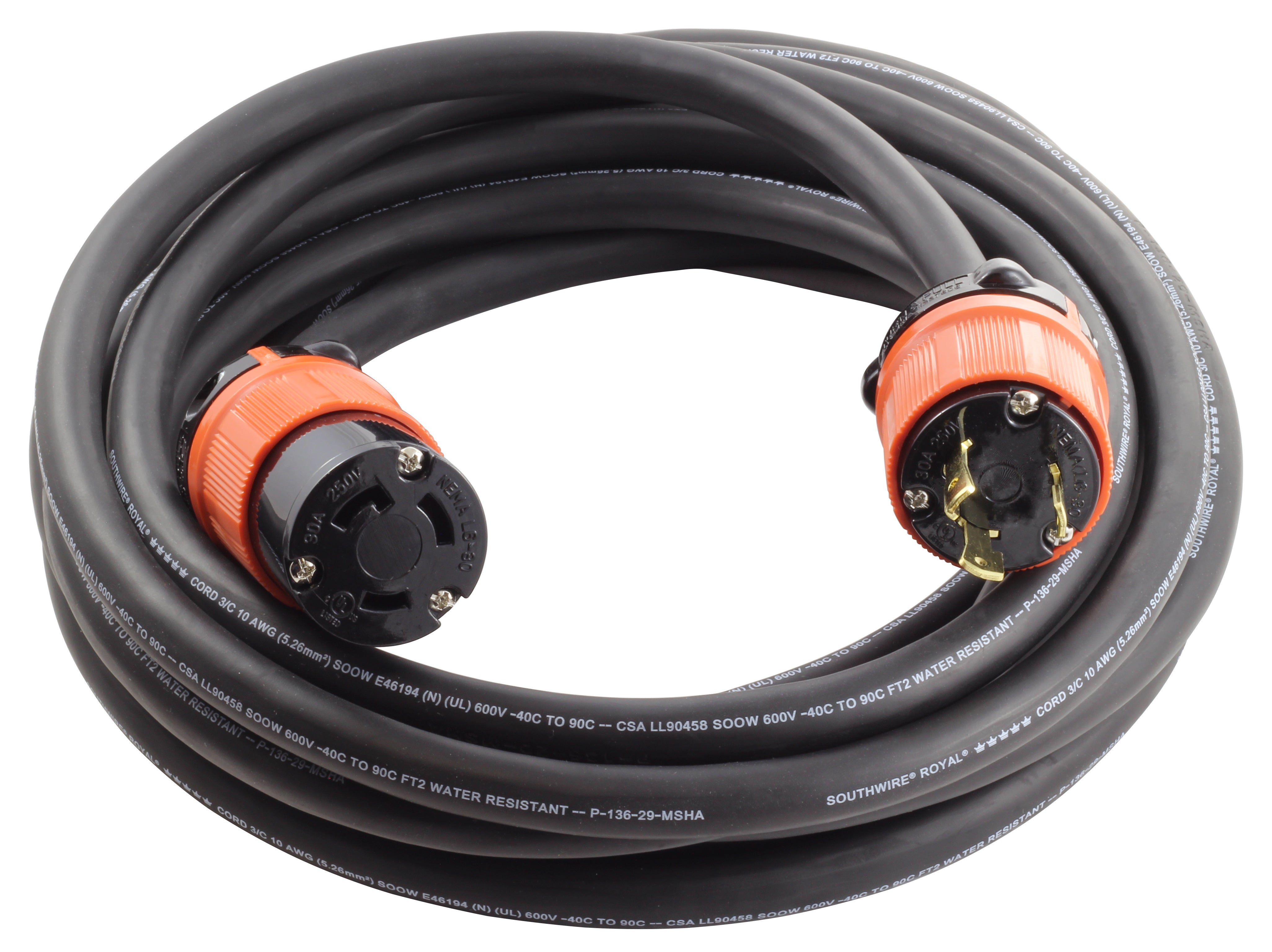 NEMA L6-30 30 Amp 250 Volt High Power Generator Extension Cord