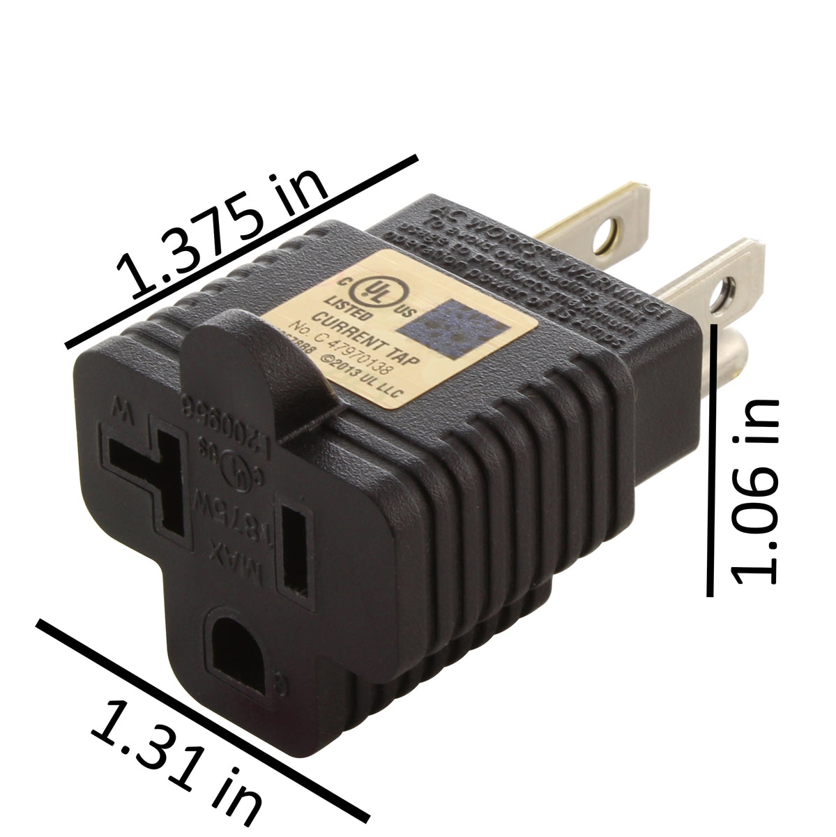 AC WORKS® [M515520T-BK] 15A to 20A 125V T-Blade Adapter UL and C-UL Approval