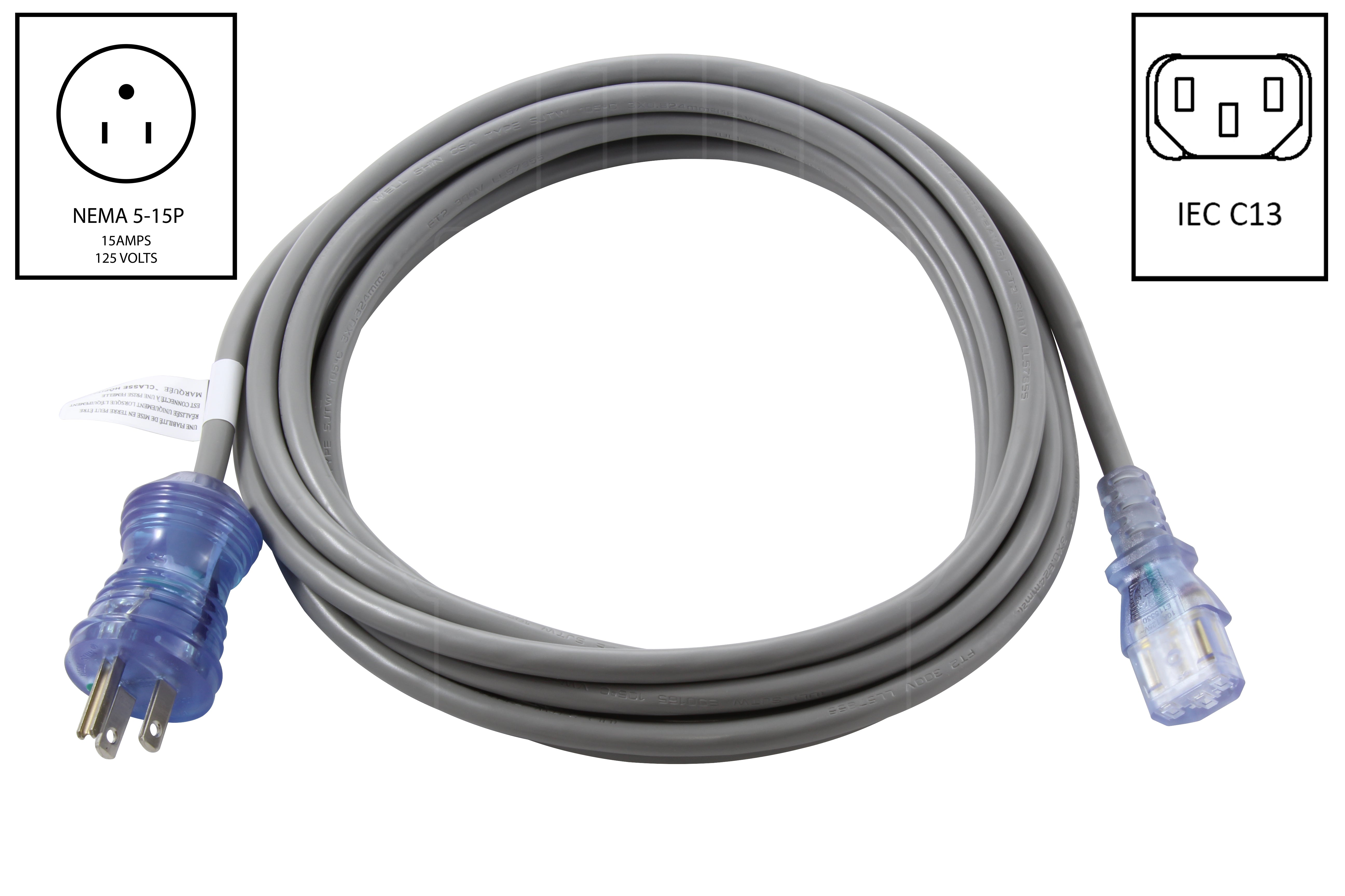 AC WORKS® 13A 16/3 Medical Grade Power Cord With IEC C13 Connector