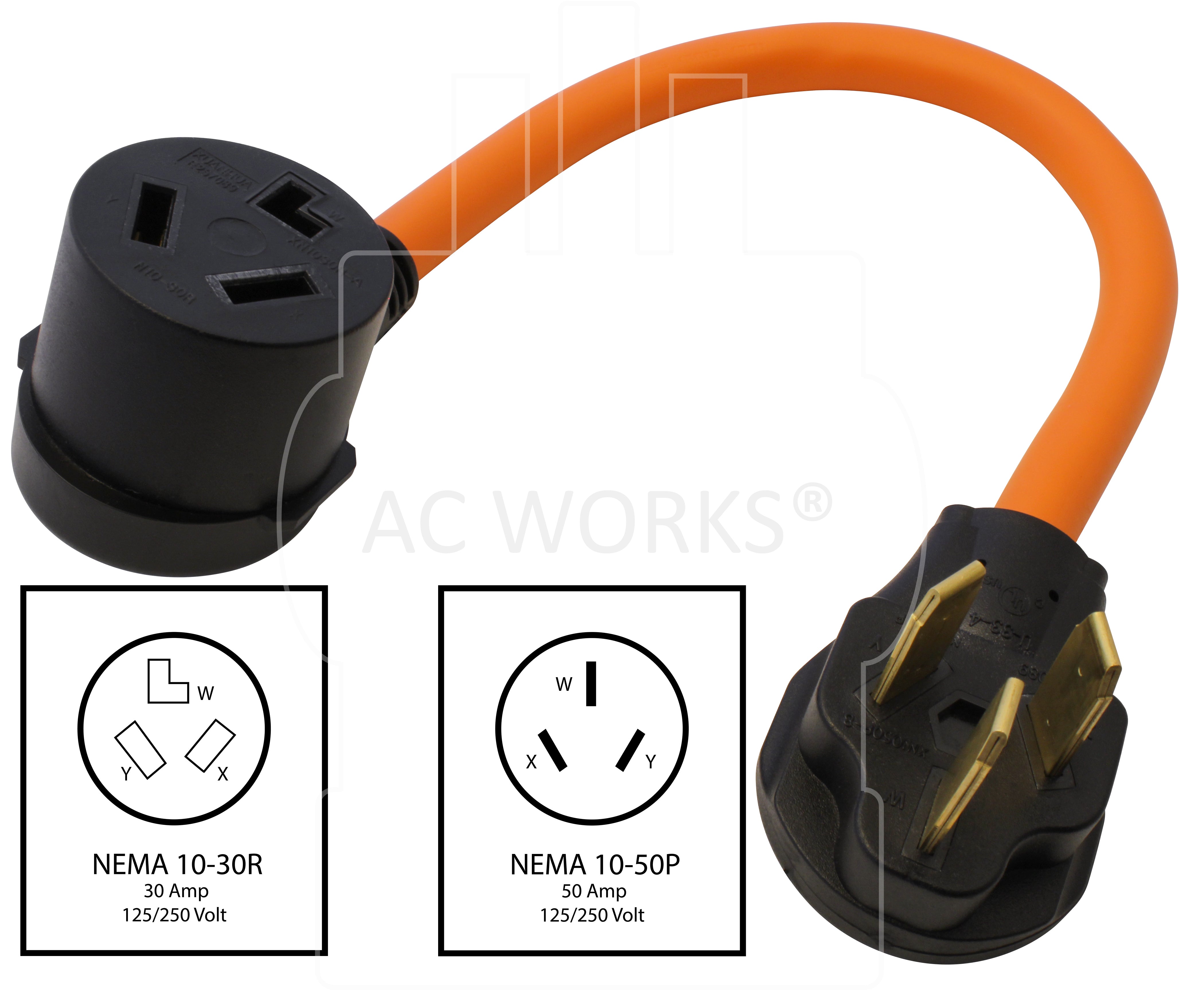 NEMA 10-50P to NEMA 10-30R, 1050 male plug to 1030 female connector, older welder/range to old dryer