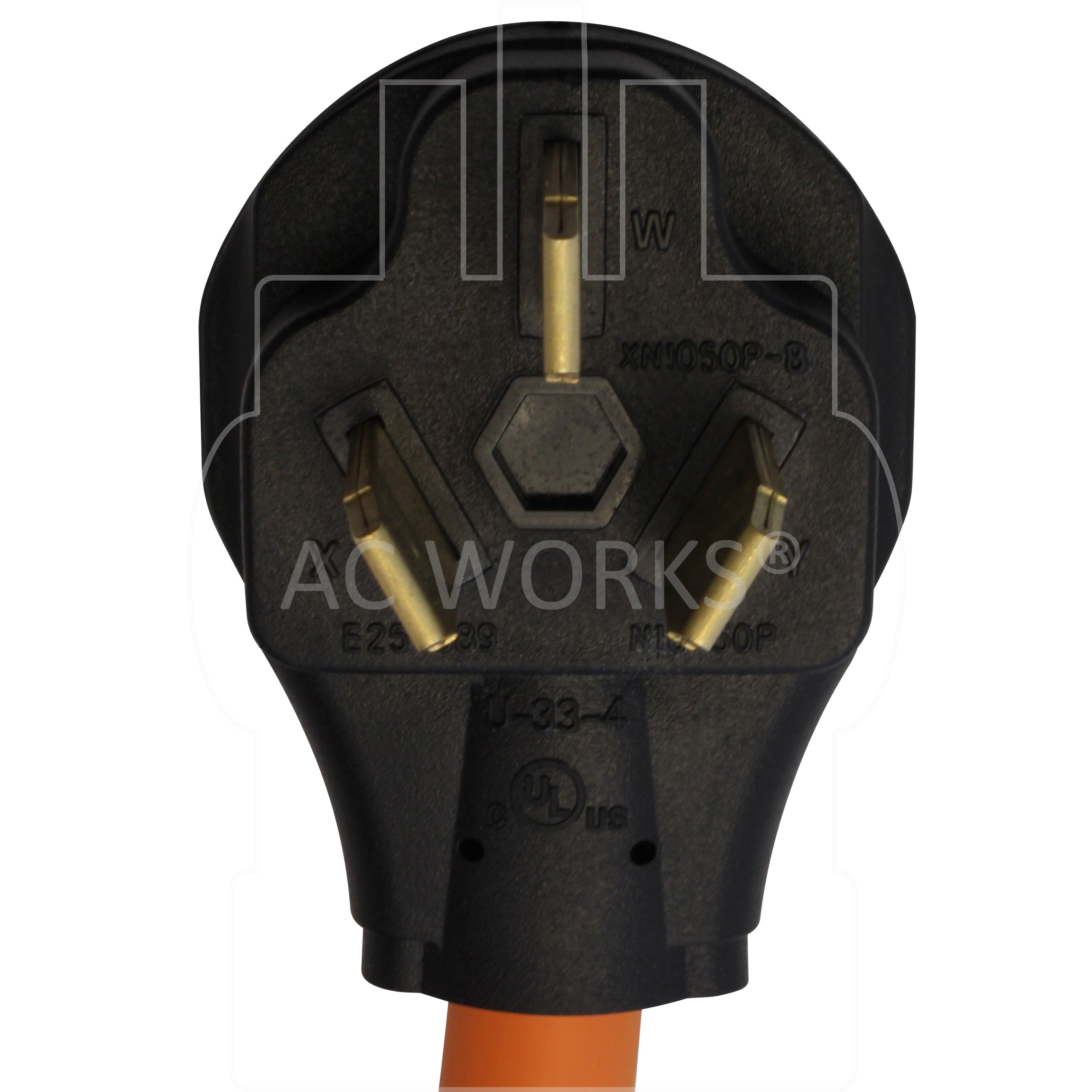 NEMA 10-50P, 1050 male plug, 50 amp 3-prong plug