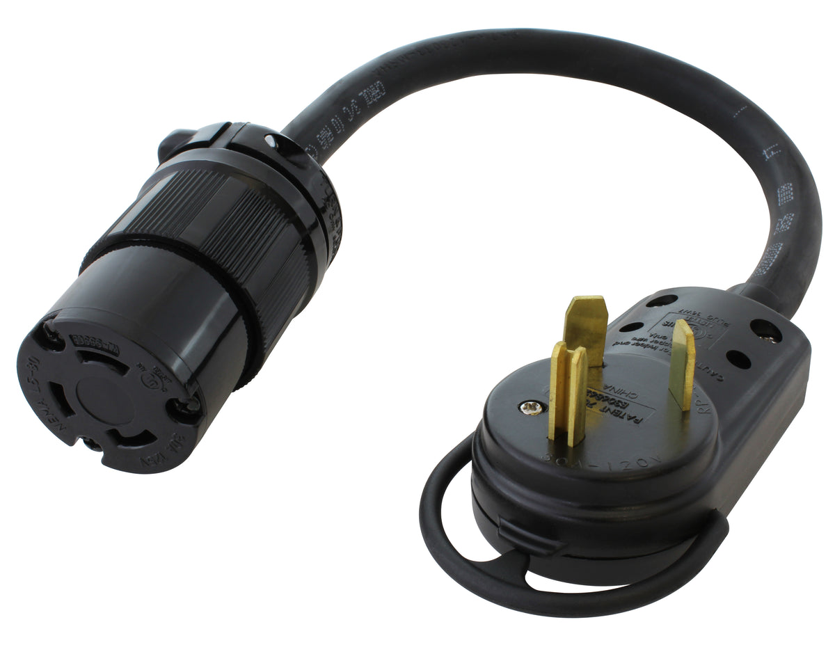 1.5ft RV 30Amp TT-30P plug to NEMA L5-30R 30Amp 125V Locking Adapter – AC  Connectors