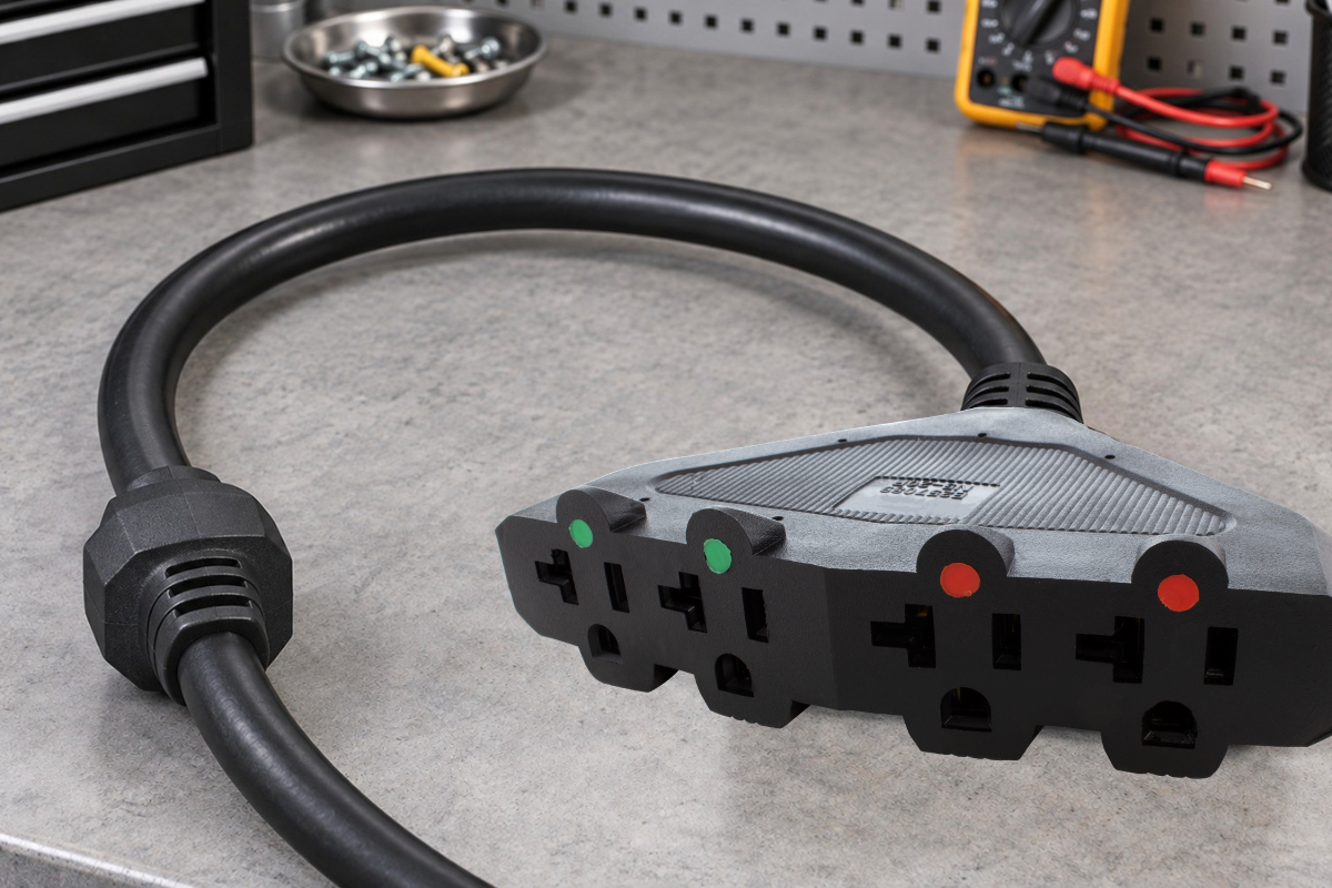 What Do Red and Green Dots Mean on a Power Distribution Adapter?