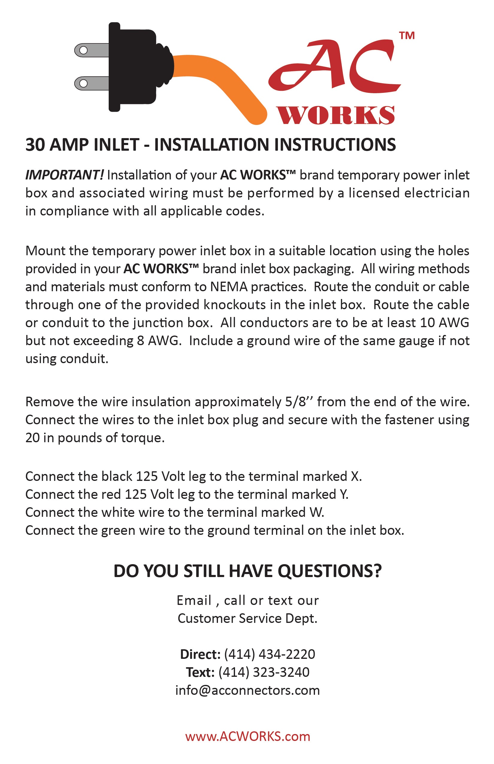 USER MANUAL: 30 AMP INLET BOX by AC WORKS®