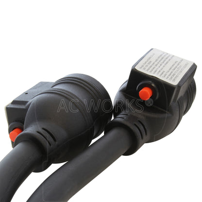 AC WORKS® [1030YCB520] 30A 125/250V NEMA 10-30 3-Prong Dryer Plug to Two NEMA 5-20 Household Connections with 20A Breakers