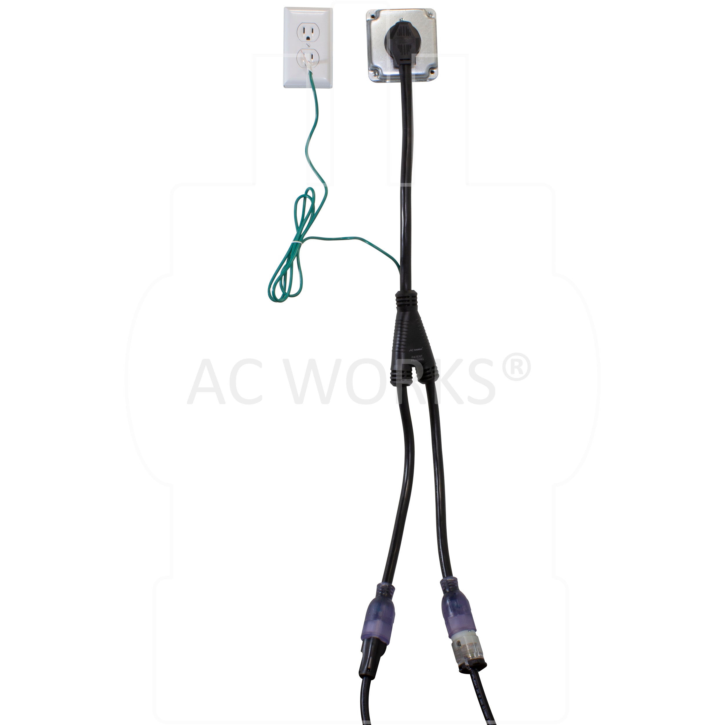 AC WORKS® [1050Y520-036] 50A 125/250V NEMA 10-50 3-Prong Old Style Range/Welder Plug to Two NEMA 5-20 Household Connections