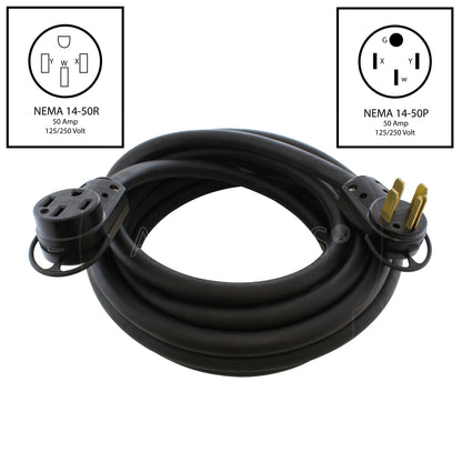 NEMA 14-50P to NEMA 14-50R 50A cord