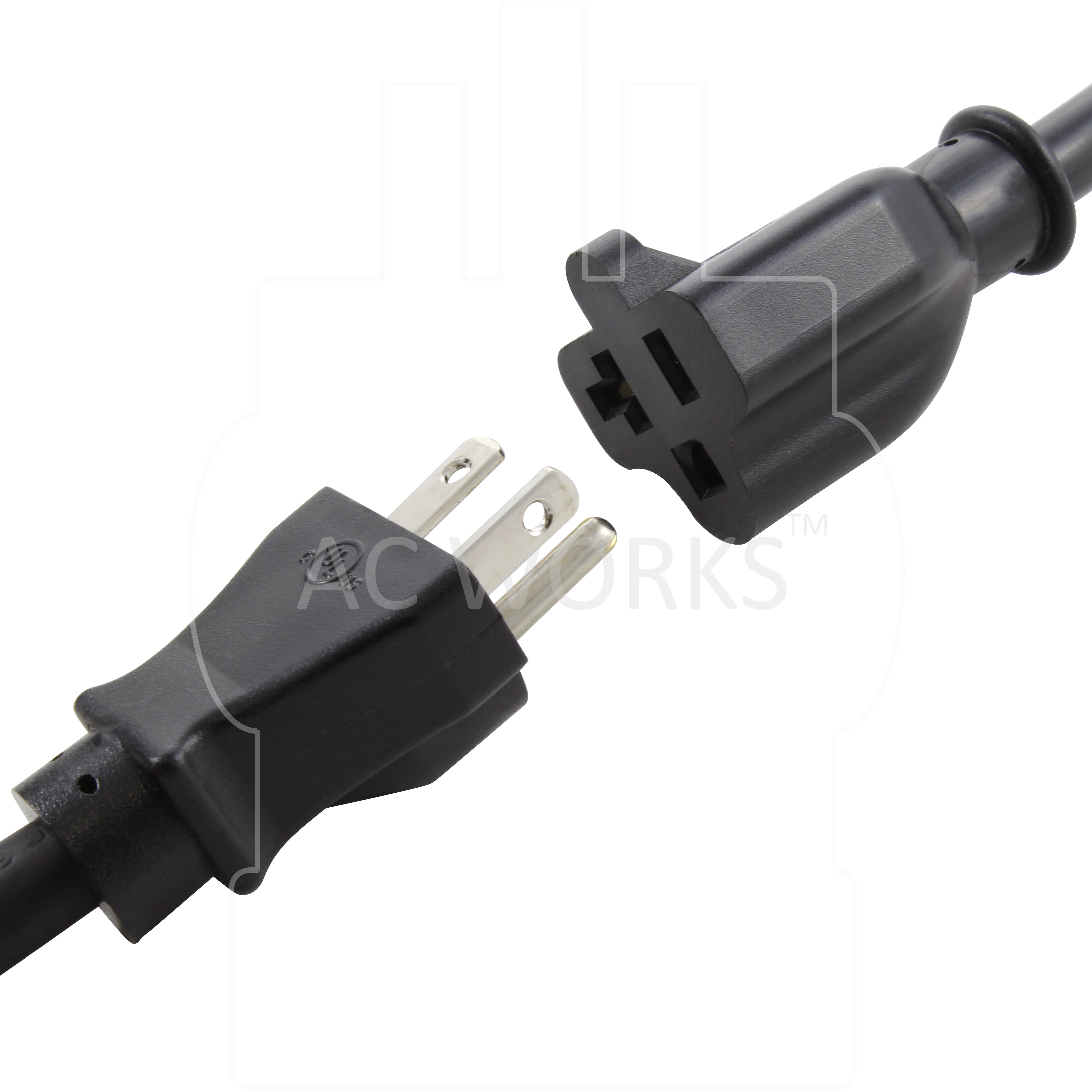 AC WORKS® [S515520-012]1Ft 15A to 20A Plug Adapter Cord NEMA 5-15P to 5-15/20R (20A T-Blade)