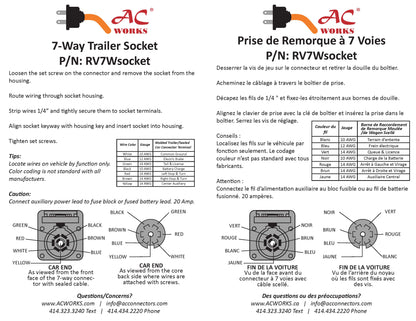 AC WORKS® [RV7WSOCKET] 7-Way Truck/Vehicle End Trailer Socket