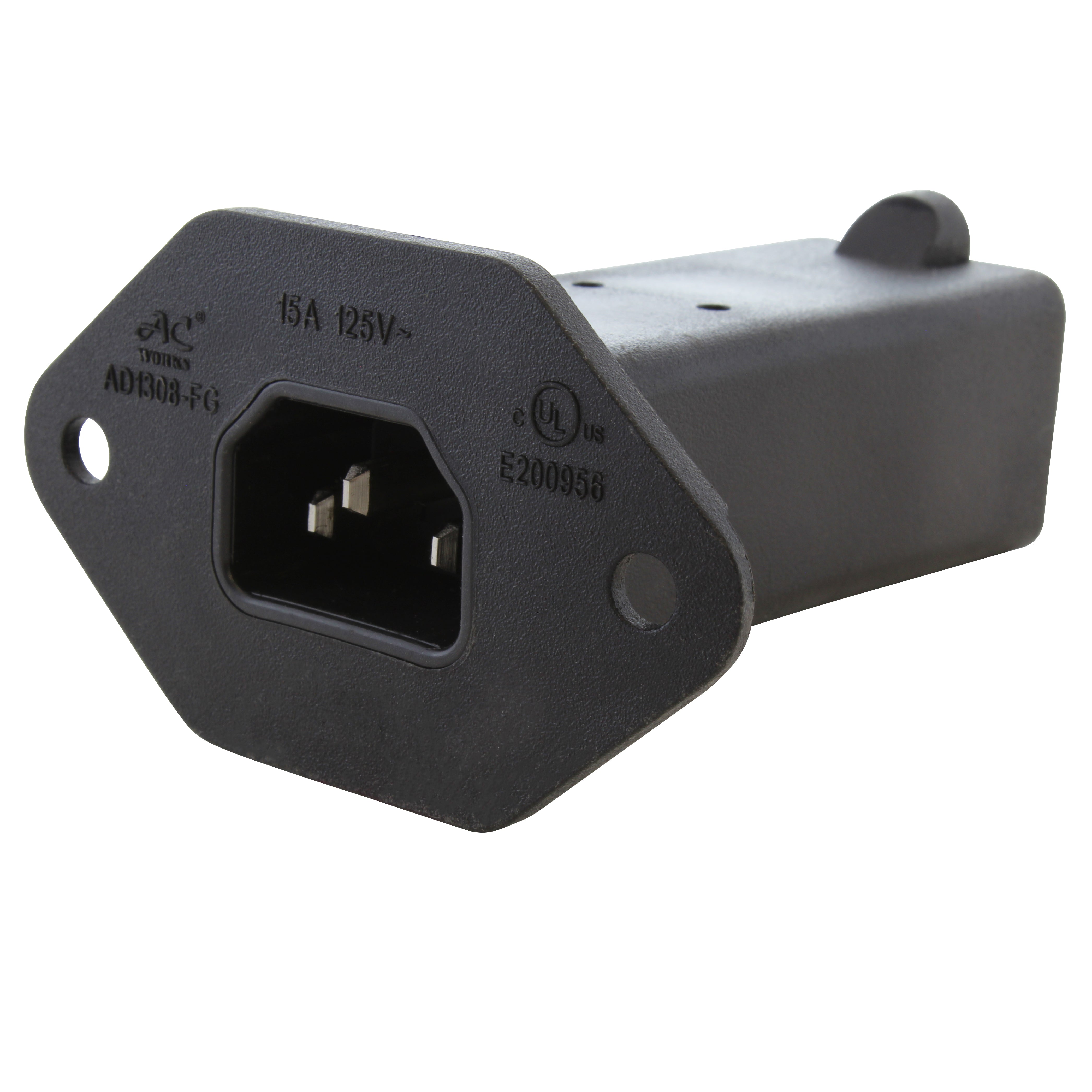 AC WORKS® [AD1308-FG] IEC C14/ SHEET E with Mounting Holes to U.S. Household NEMA 5-15R Connector