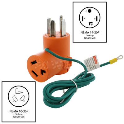 AC WORKS® [AD14301030] 4-Prong NEW Dryer Plug to 3-Prong OLD Dryer Socket Adapter