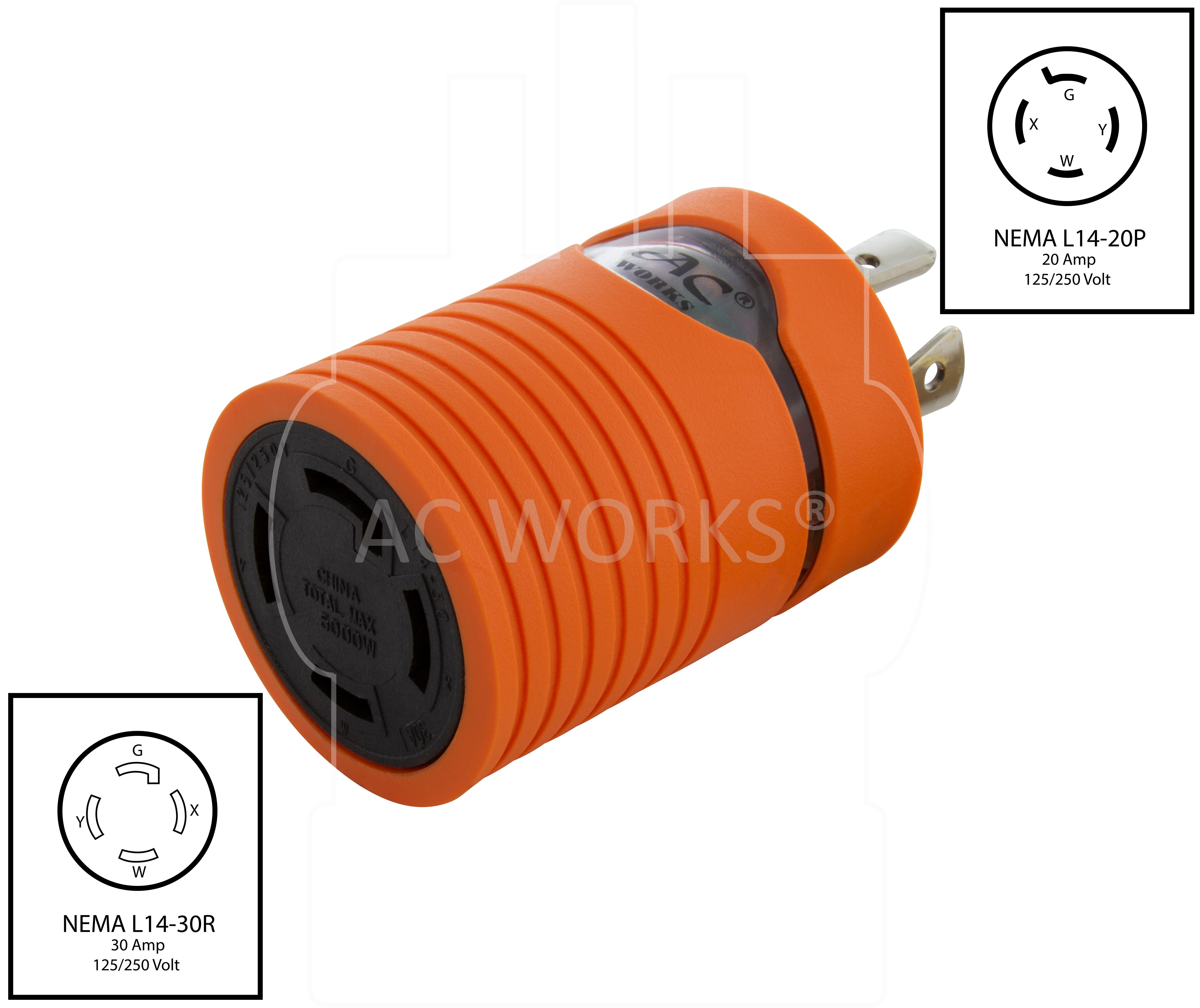 NEMA L14-20P to NEMA L14-30R adapter