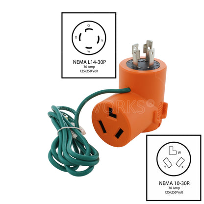 NEMA L14-30P to NEMA 10-30R 30A adapter