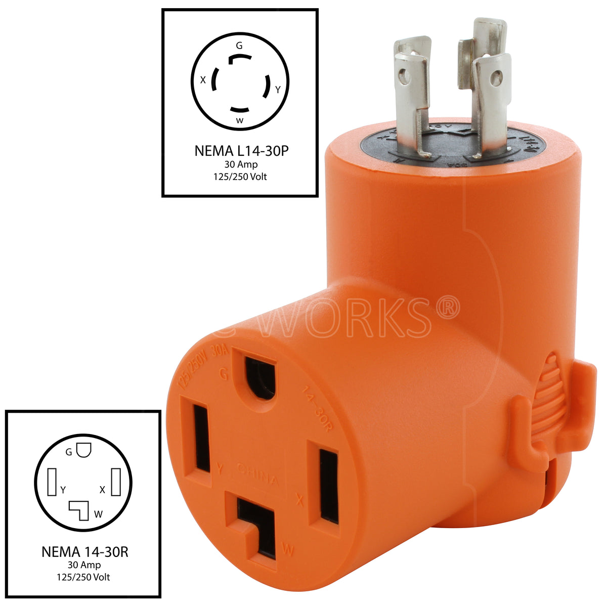 AC WORKS® L14-30P 4-Prong 30A Locking to 14-30R 4-Prong Dryer Outlet ...