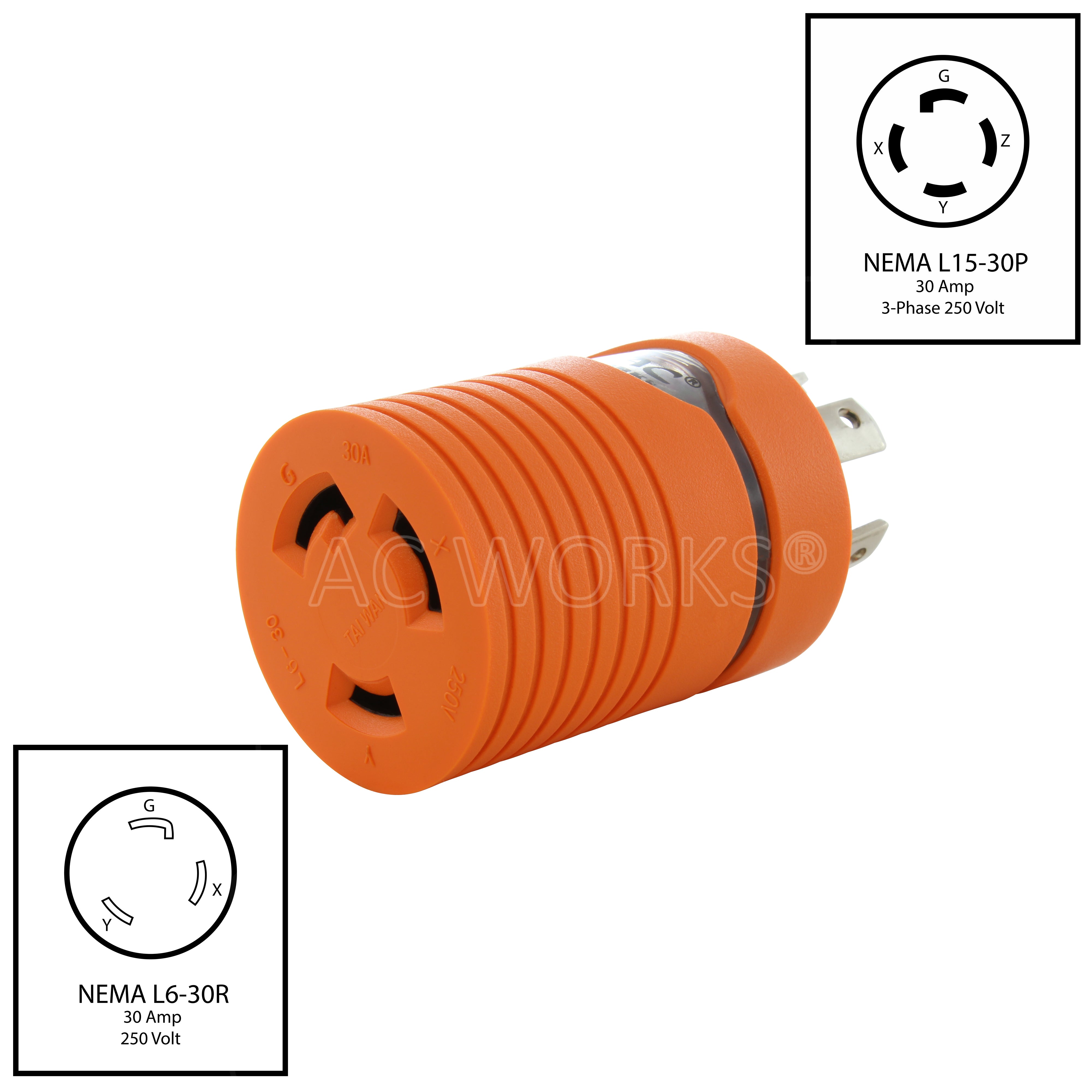 NEMA L15-30P to NEMA L6-30R 7500W adapter